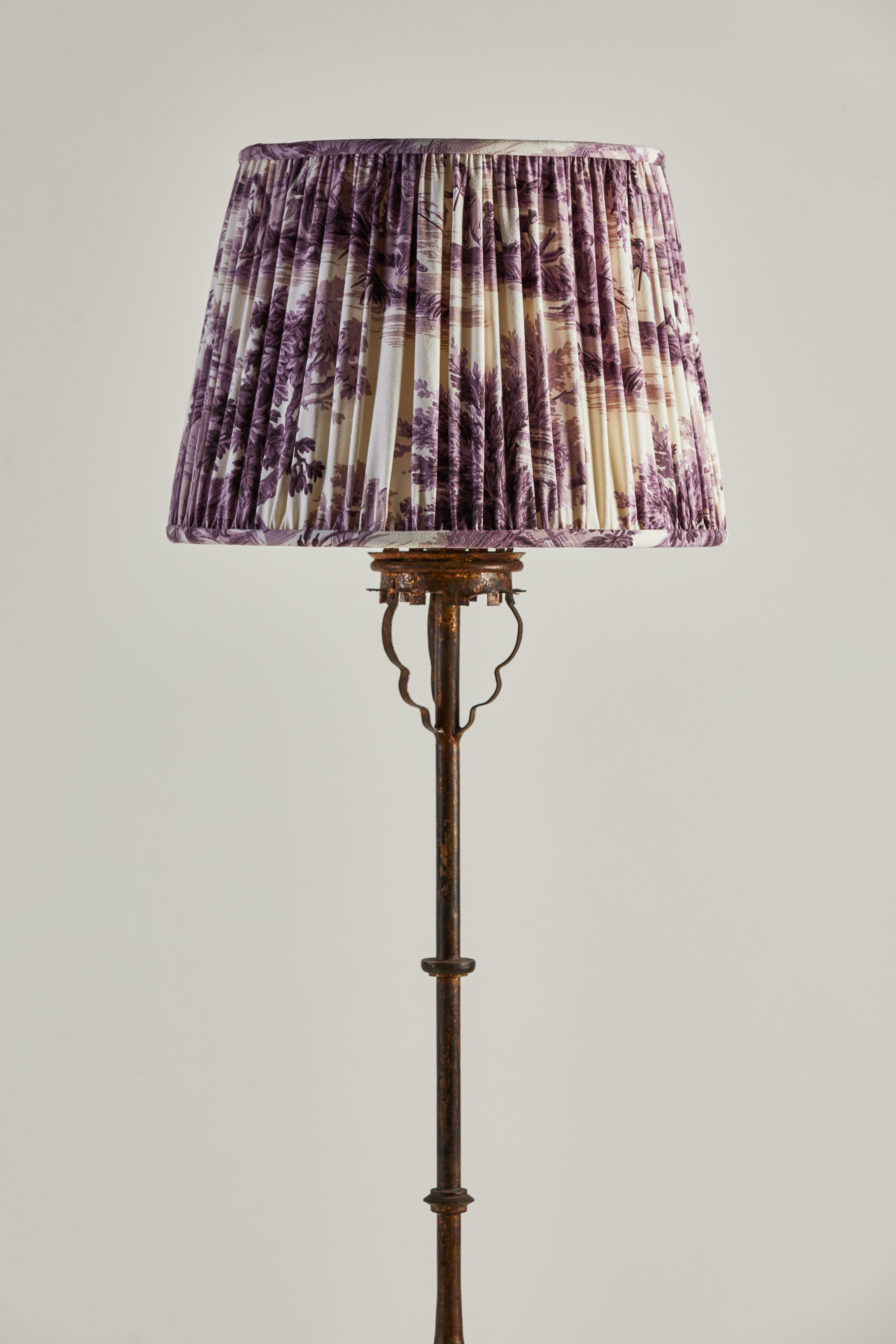 French Scrolled Brass Floor Lamp with Toile Lampshade 4