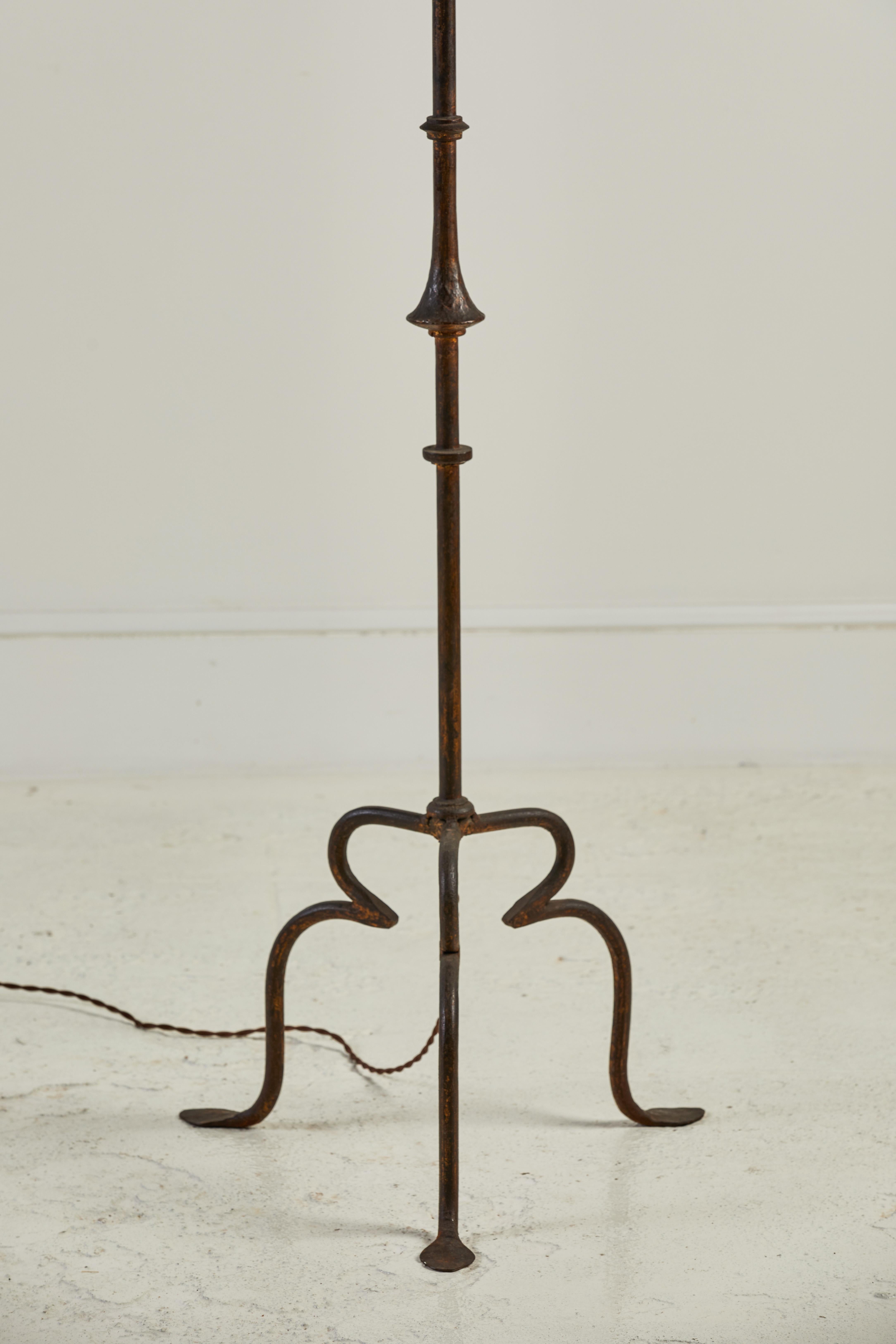 French Scrolled Brass Floor Lamp with Toile Lampshade 5