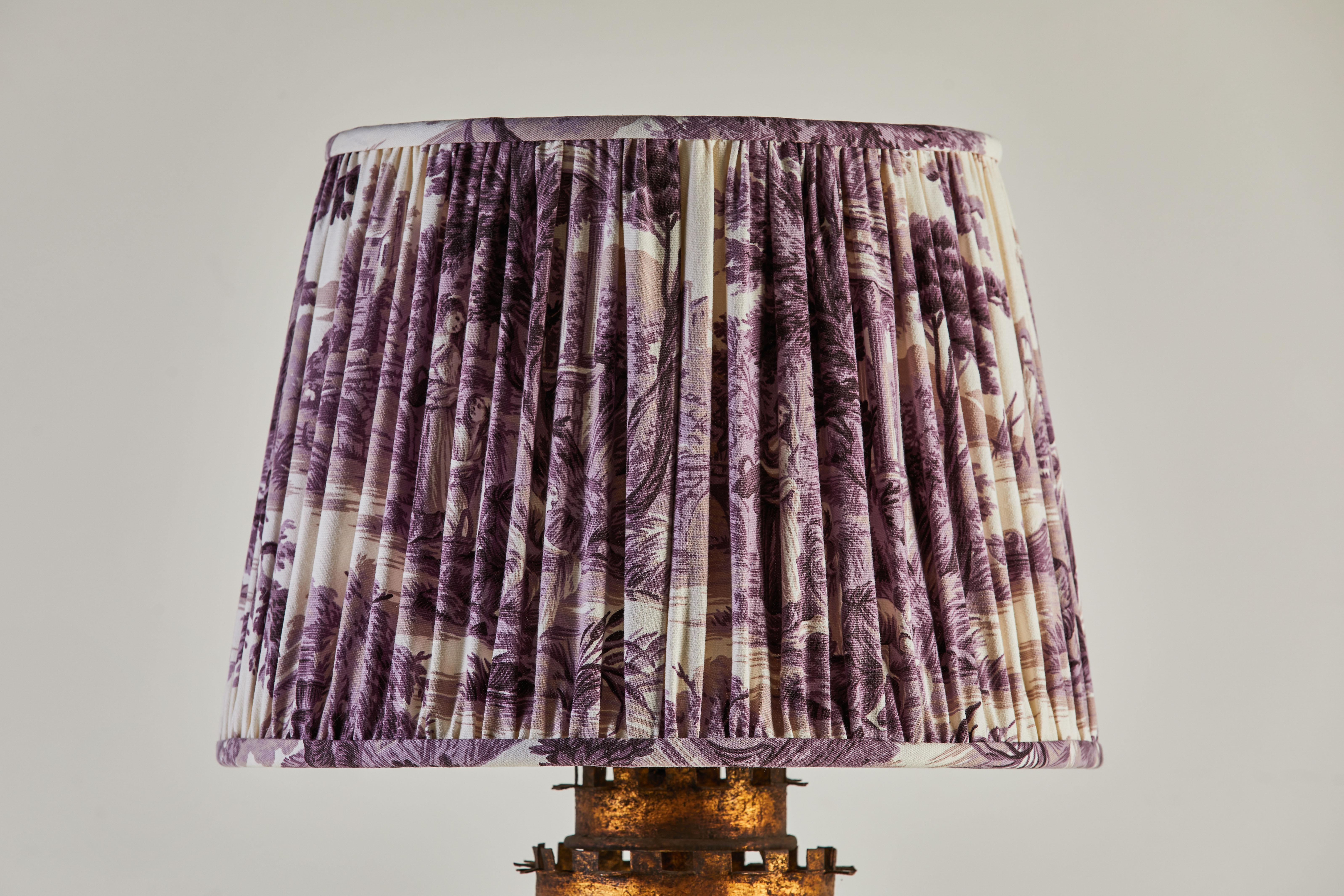 French Scrolled Brass Floor Lamp with Toile Lampshade In Good Condition In Los Angeles, CA