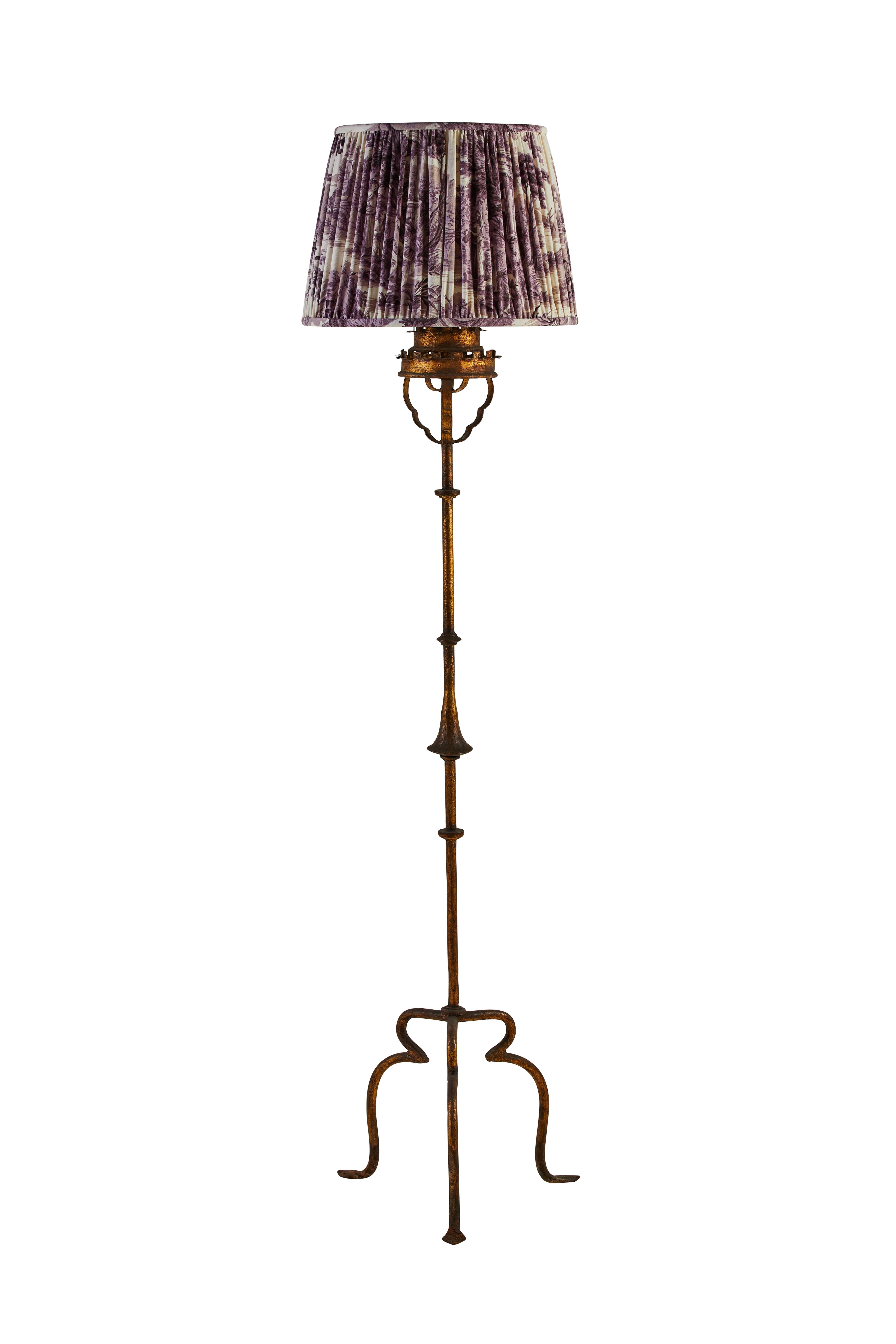 French Scrolled Brass Floor Lamp with Toile Lampshade 2