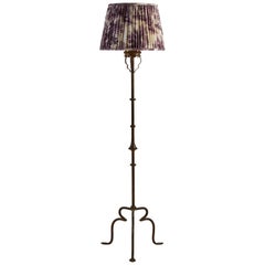French Scrolled Brass Floor Lamp with Toile Lampshade