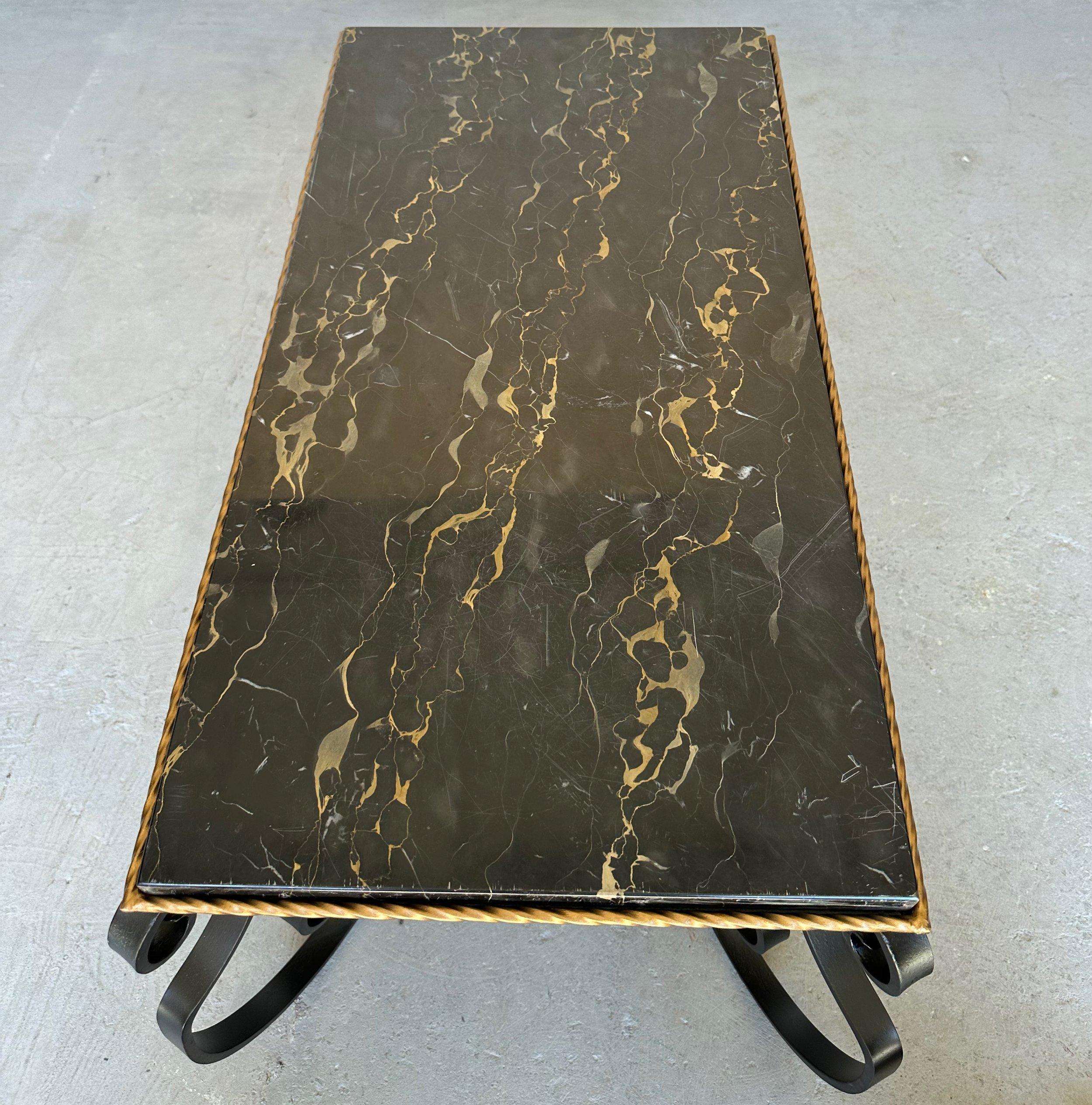 French Scrolled Iron Coffee Table With Marble Top For Sale 7