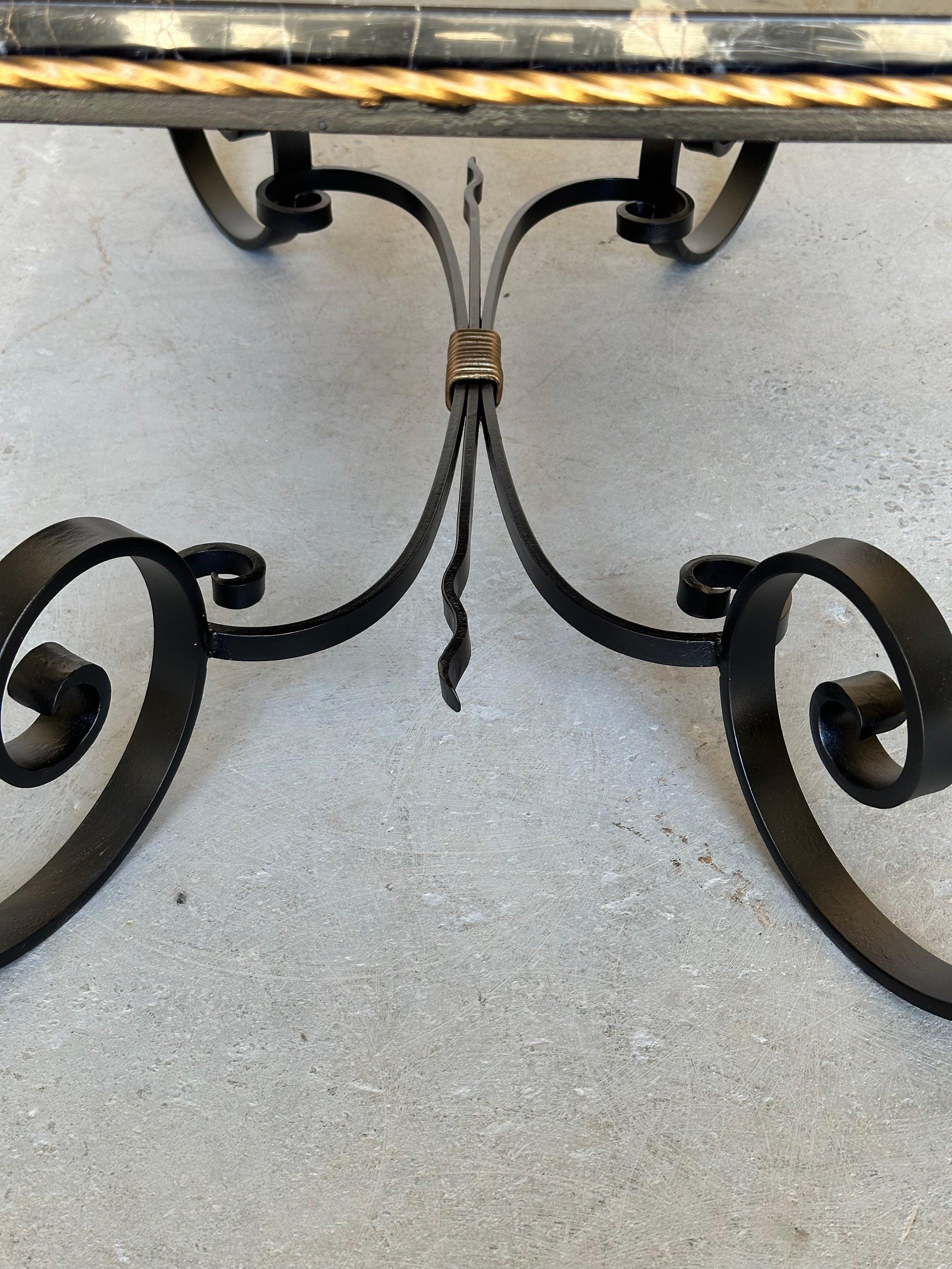 French Scrolled Iron Coffee Table With Marble Top For Sale 9