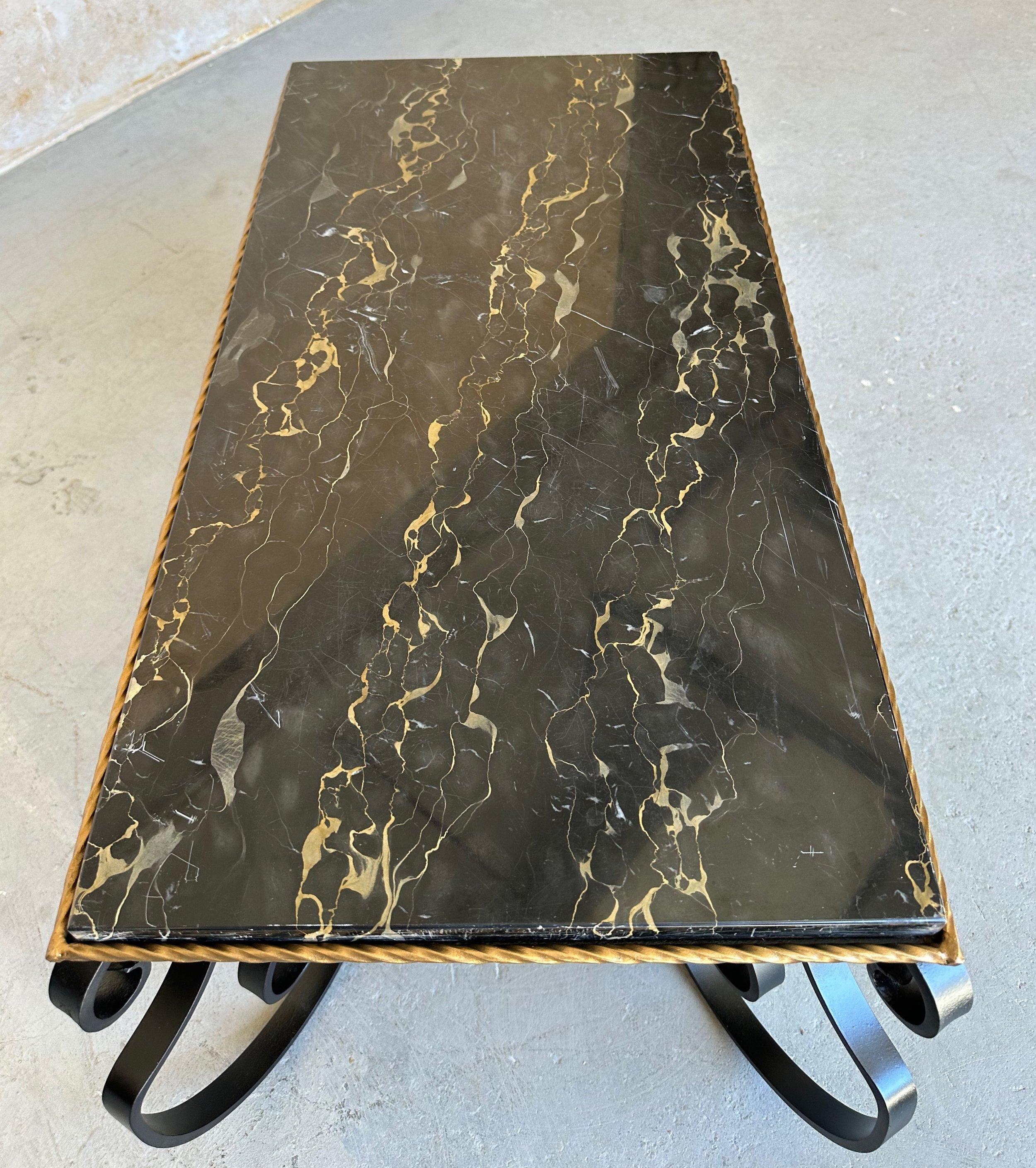 French Scrolled Iron Coffee Table With Marble Top For Sale 10
