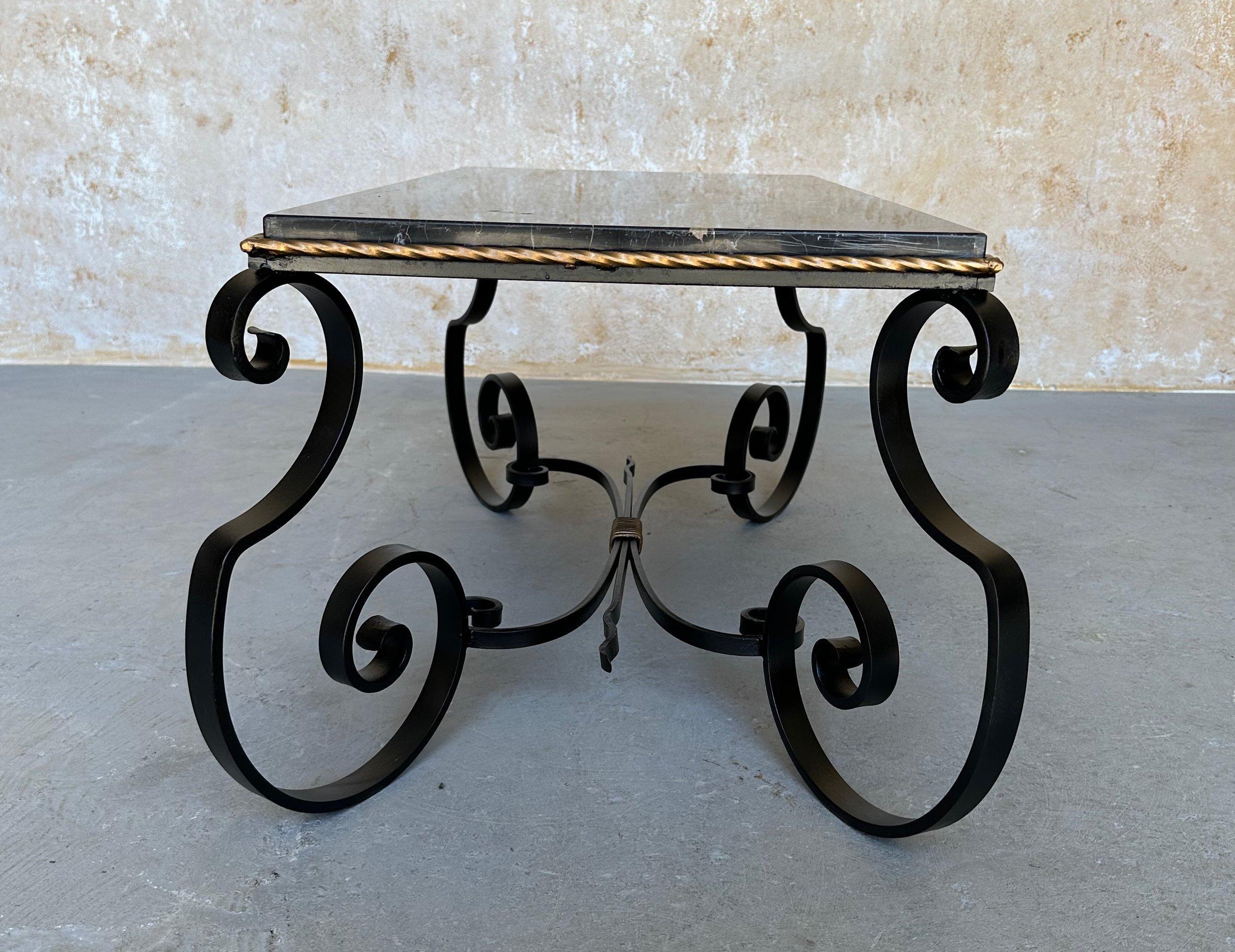French Scrolled Iron Coffee Table With Marble Top For Sale 3