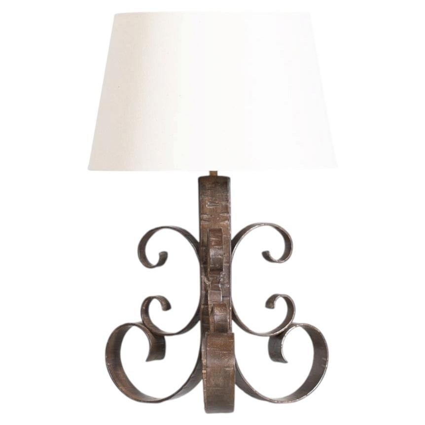 French Scrolled Iron Table Lamp c. 1950s For Sale