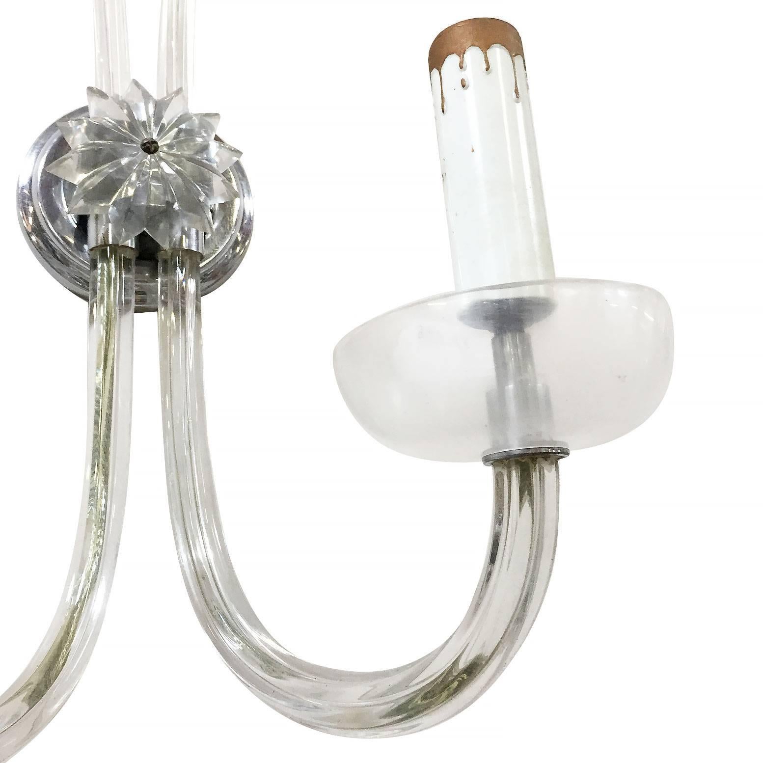 Mid-20th Century French Scrolling Crystal Wall Sconce Pair