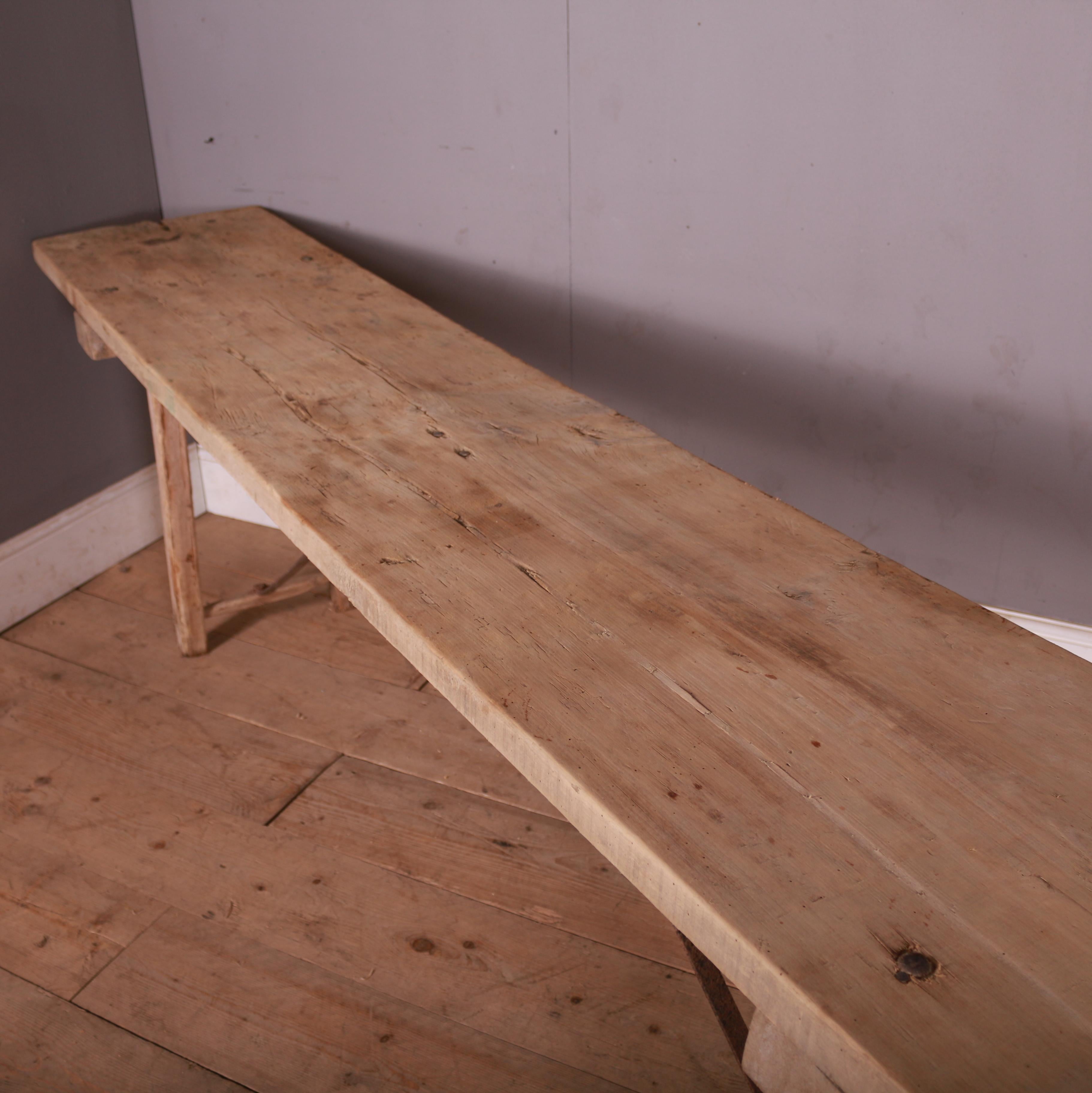 19th Century French Scrubbed Poplar Trestle Table For Sale
