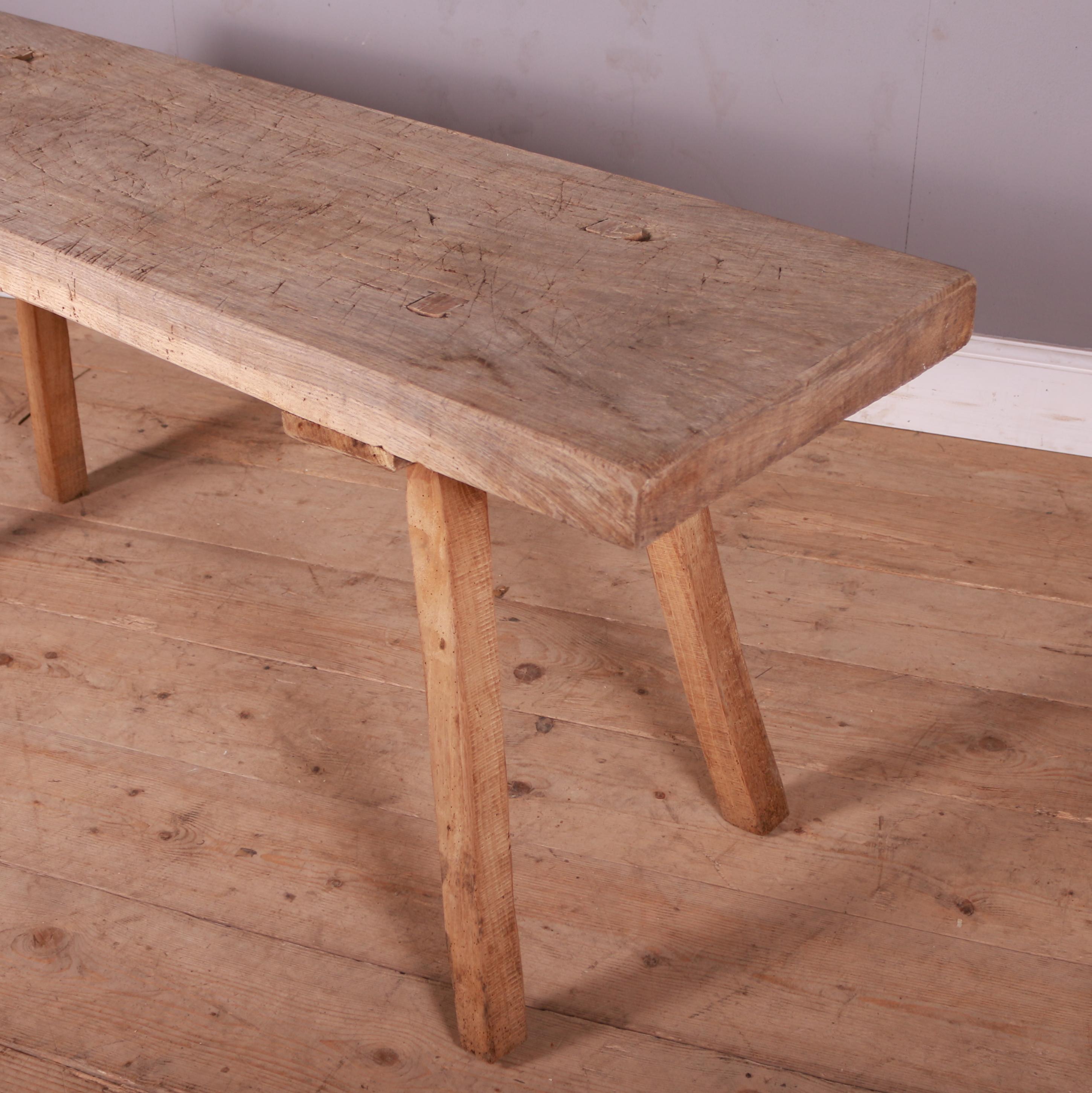 Long French scrubbed sycamore and elm trestle table. 1880.

Can be reduced in height to make into a coffee table.

Ref: E.

Reference: 7292

Dimensions
61 inches (155 cms) wide
20 inches (51 cms) deep
27.5 inches (70 cms) high.

 