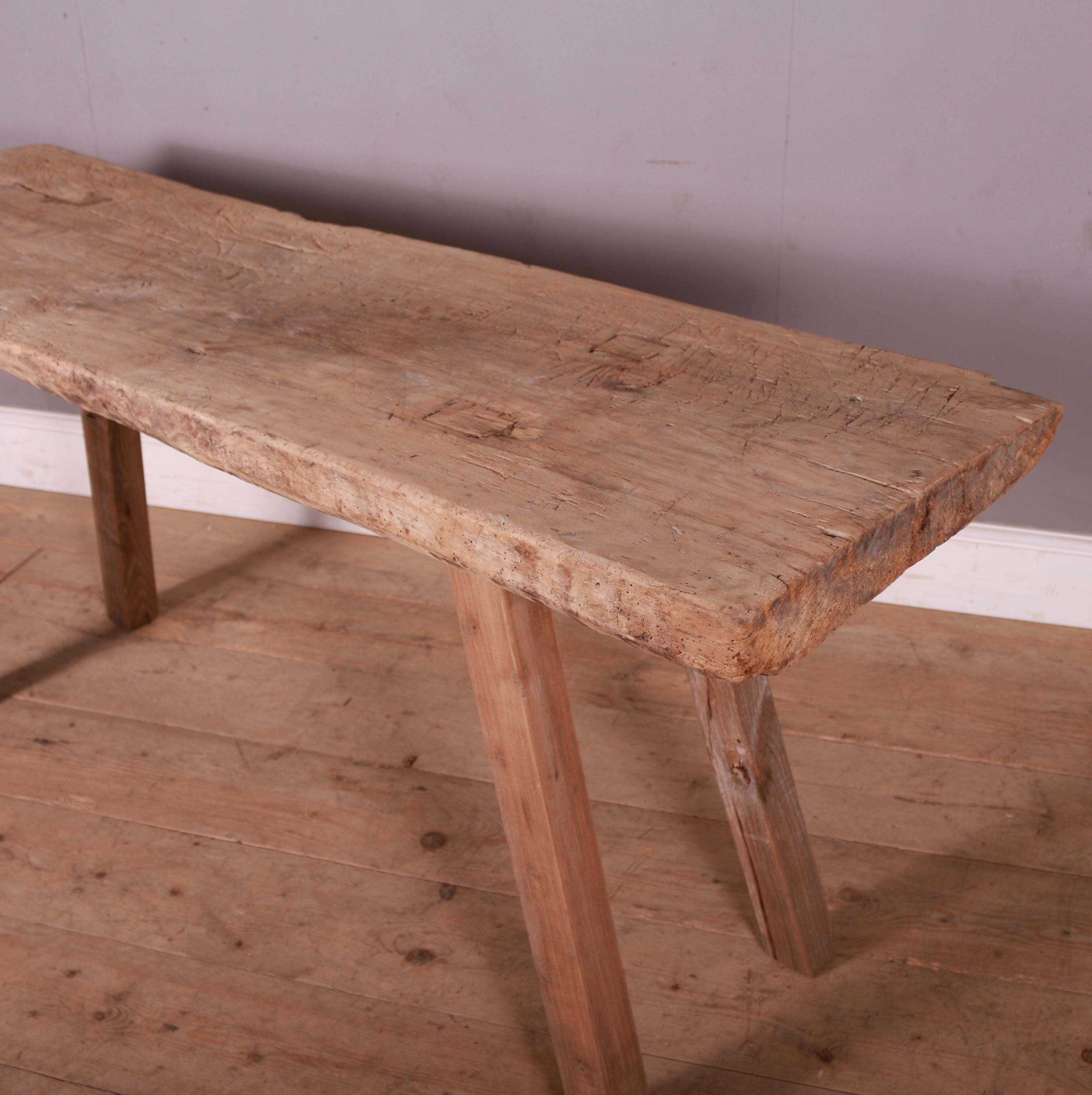 Long French scrubbed sycamore and elm trestle table. 1880.

Can be reduced in height to make into a coffee table.

Ref: H.

Dimensions
67 inches (170 cms) Wide
21 inches (53 cms) Deep
31 inches (79 cms) High.

 

 