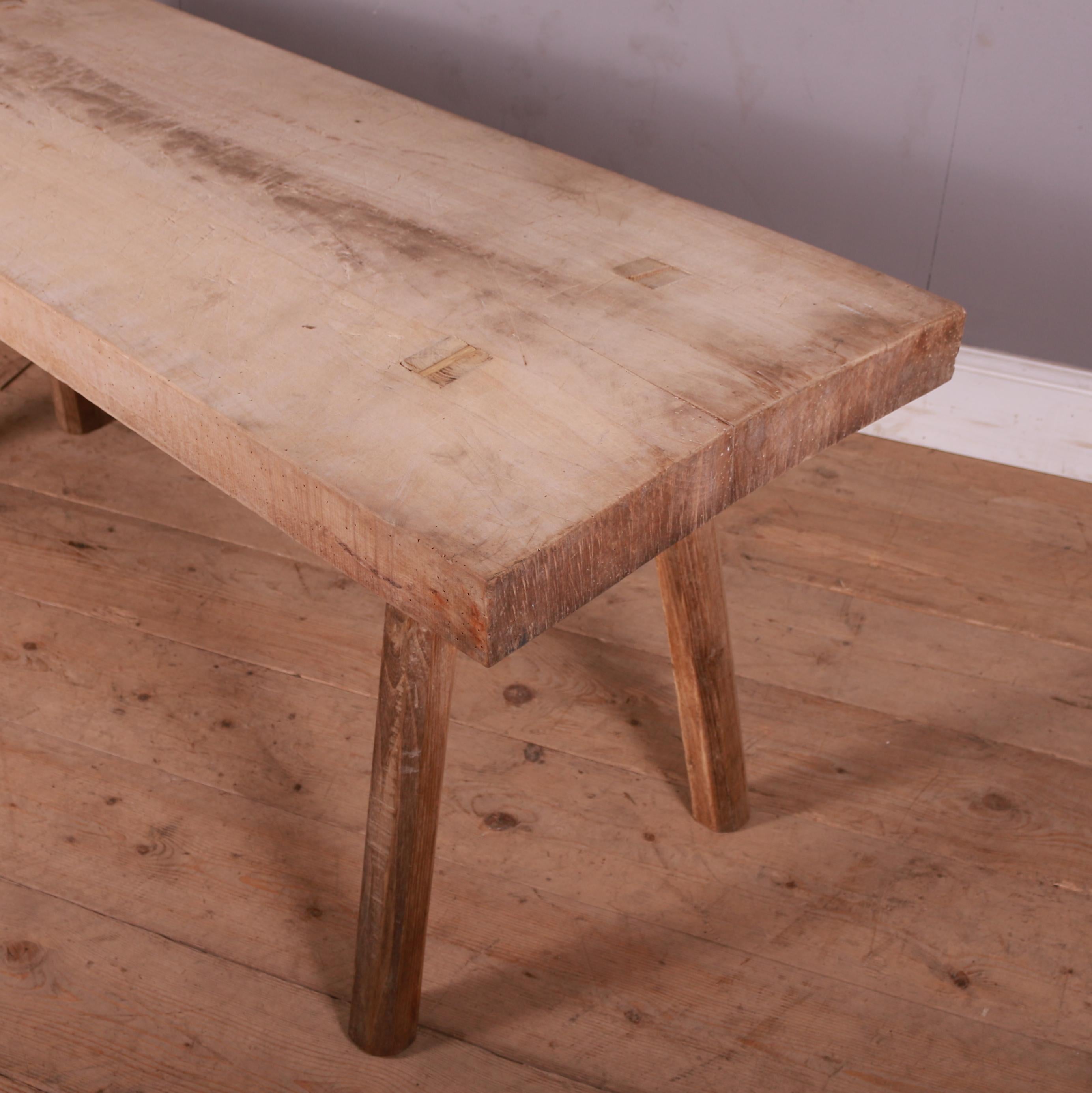 French Scrubbed Sycamore and Elm Trestle Table In Good Condition For Sale In Leamington Spa, Warwickshire