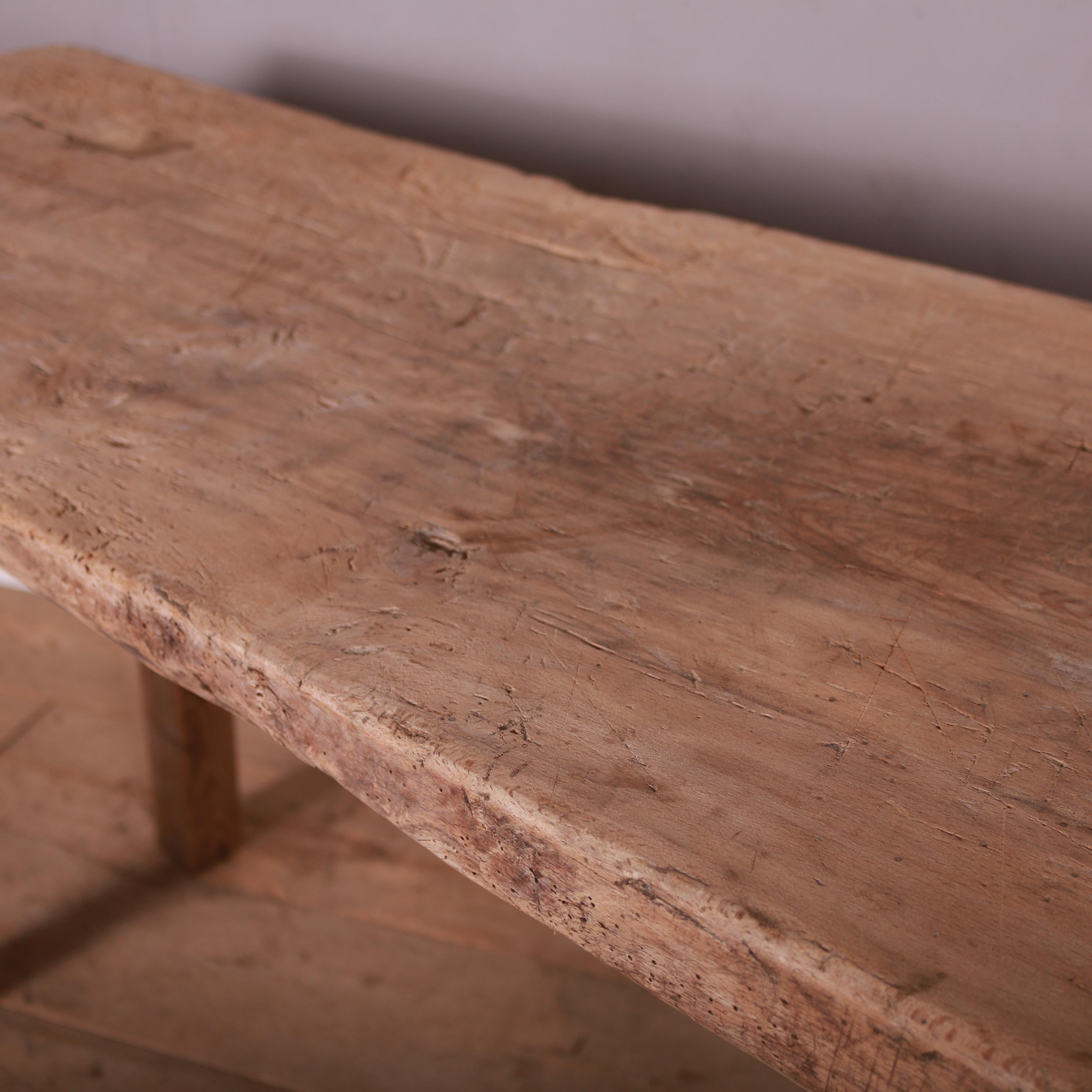 19th Century French Scrubbed Sycamore and Elm Trestle Table