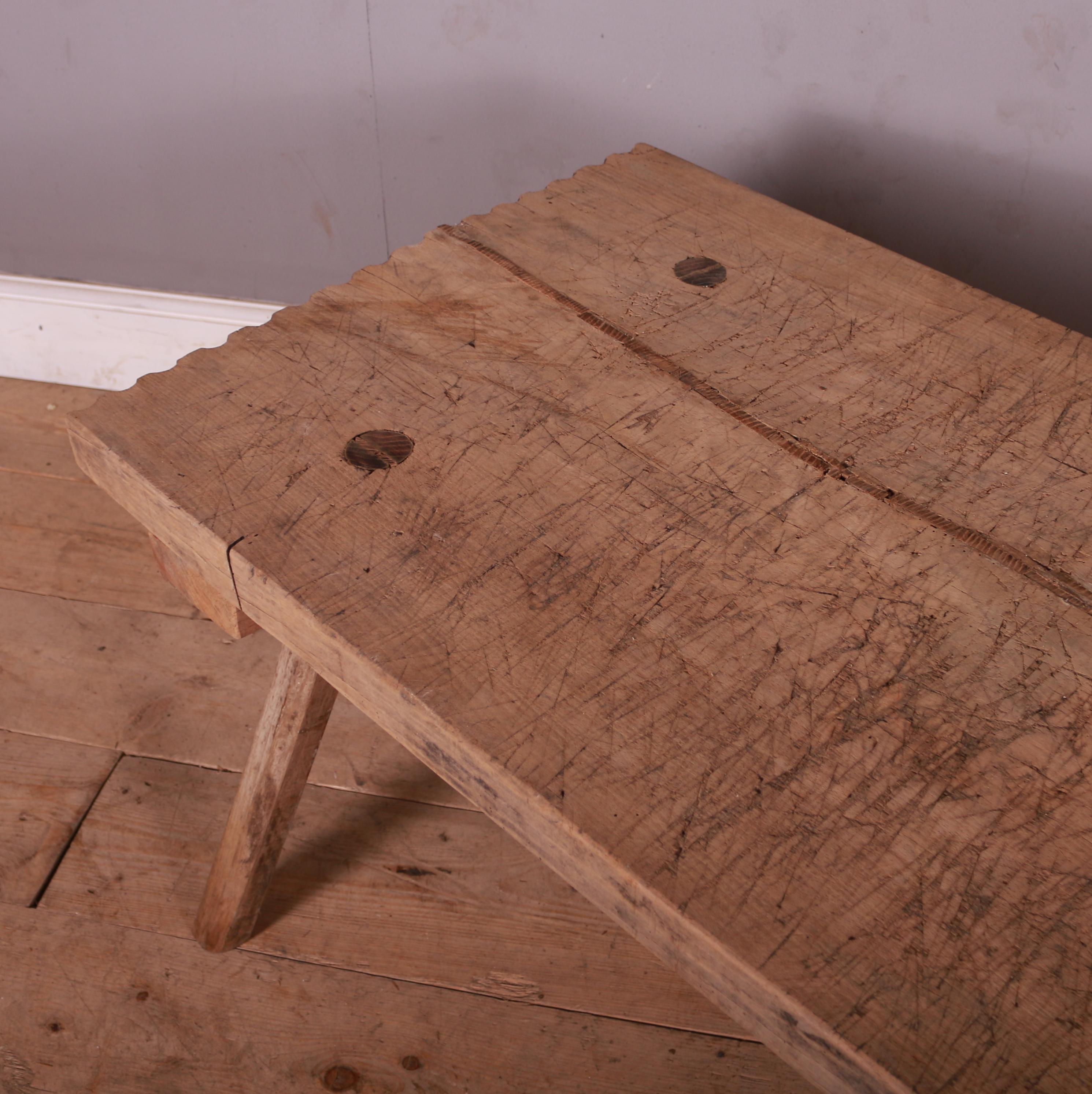 19th Century French Scrubbed Sycamore and Elm Trestle Table For Sale