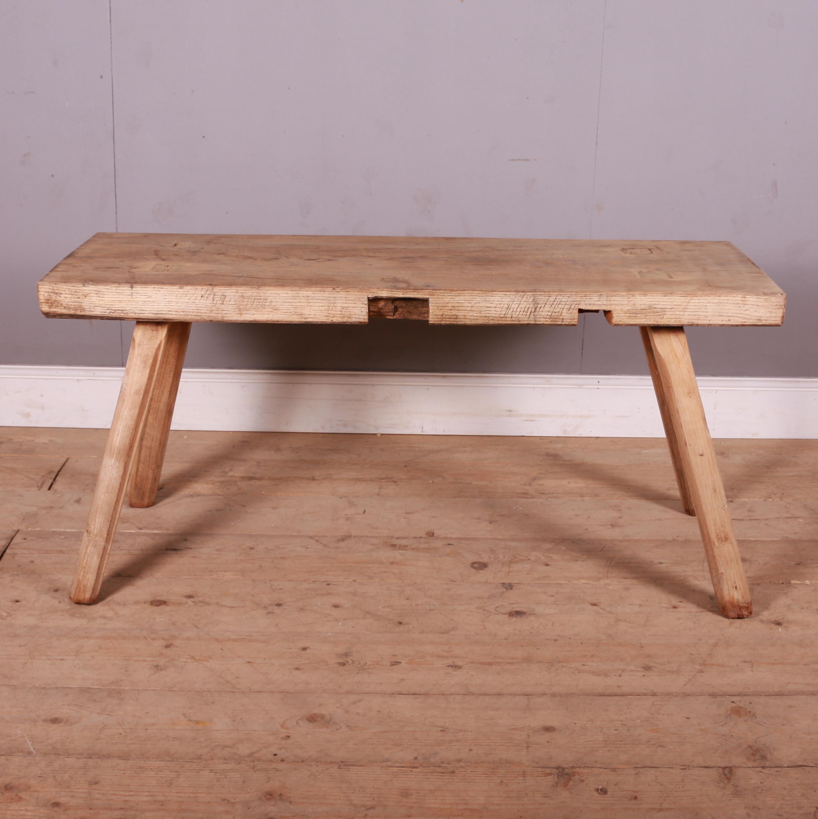French Scrubbed Sycamore and Elm Trestle Table 1