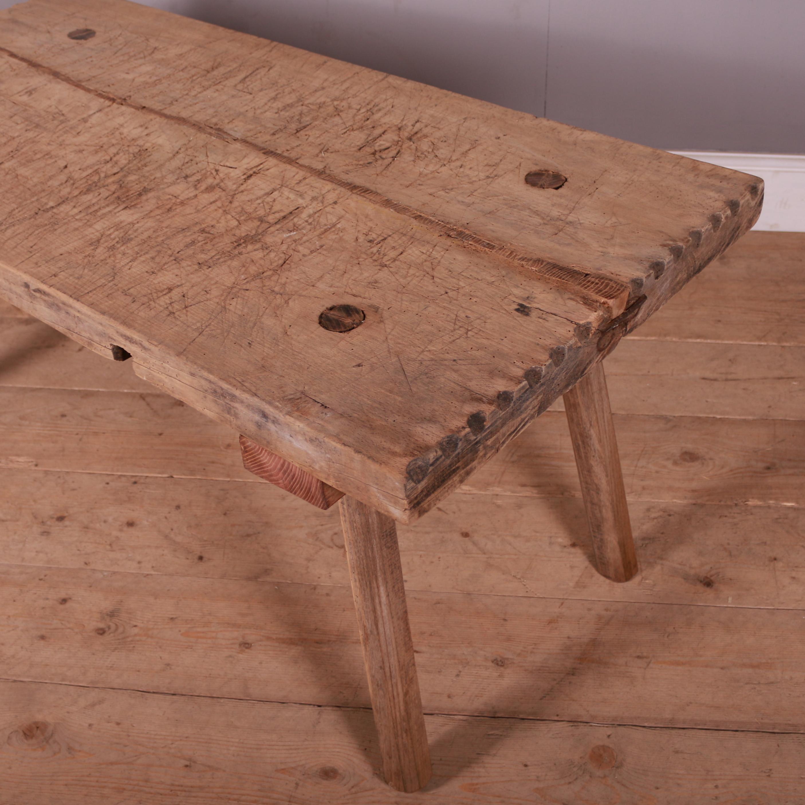 French Scrubbed Sycamore and Elm Trestle Table For Sale 1