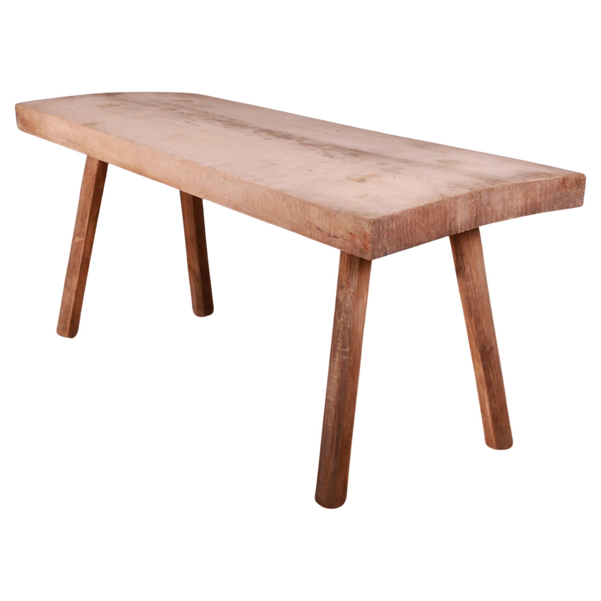 French Scrubbed Sycamore and Elm Trestle Table For Sale