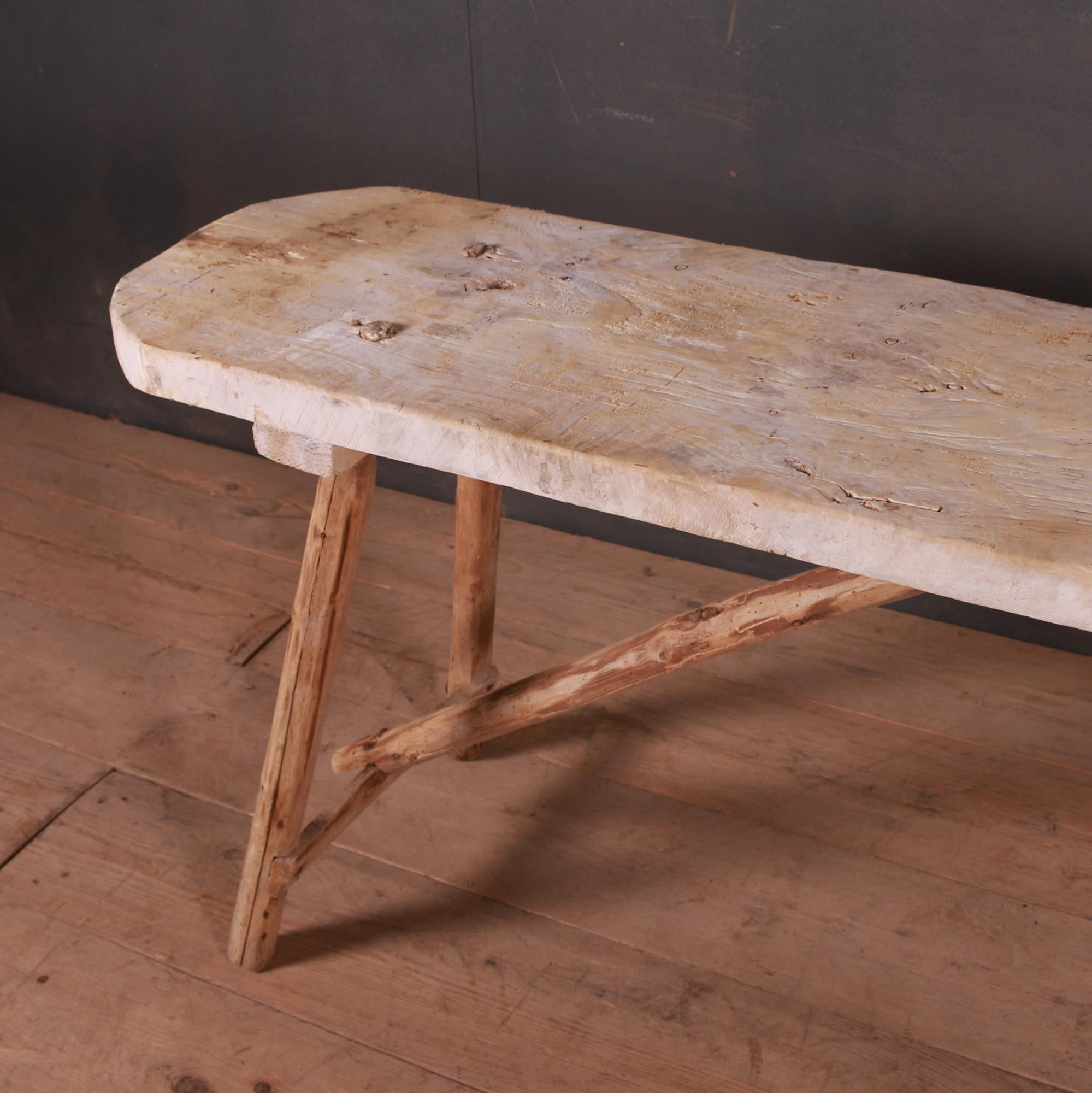 Interesting 19th C French scrubbed poplar and oak trestle table. 1880.

Depth of top is 15