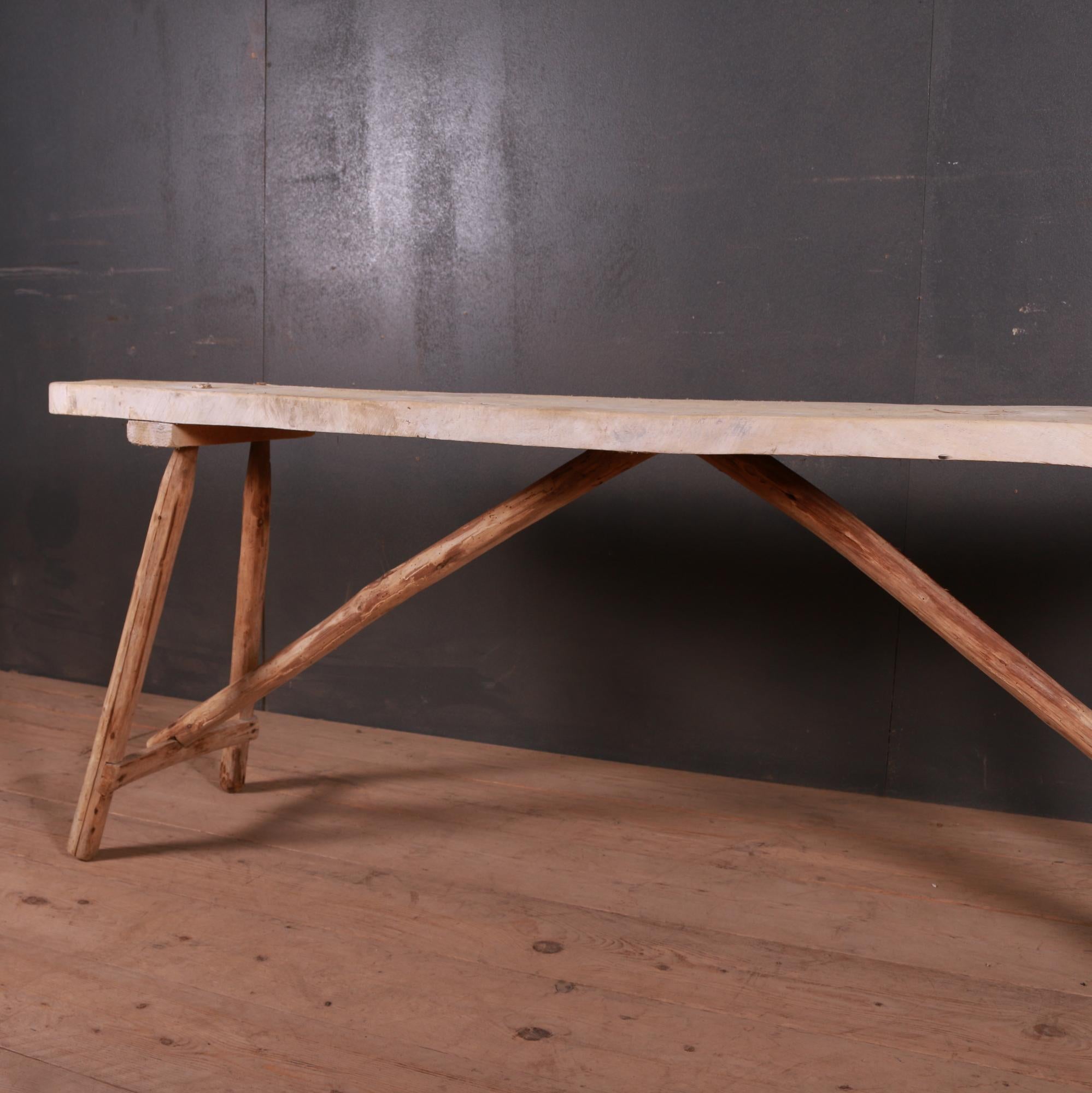 French Scrubbed Trestle Table For Sale 1