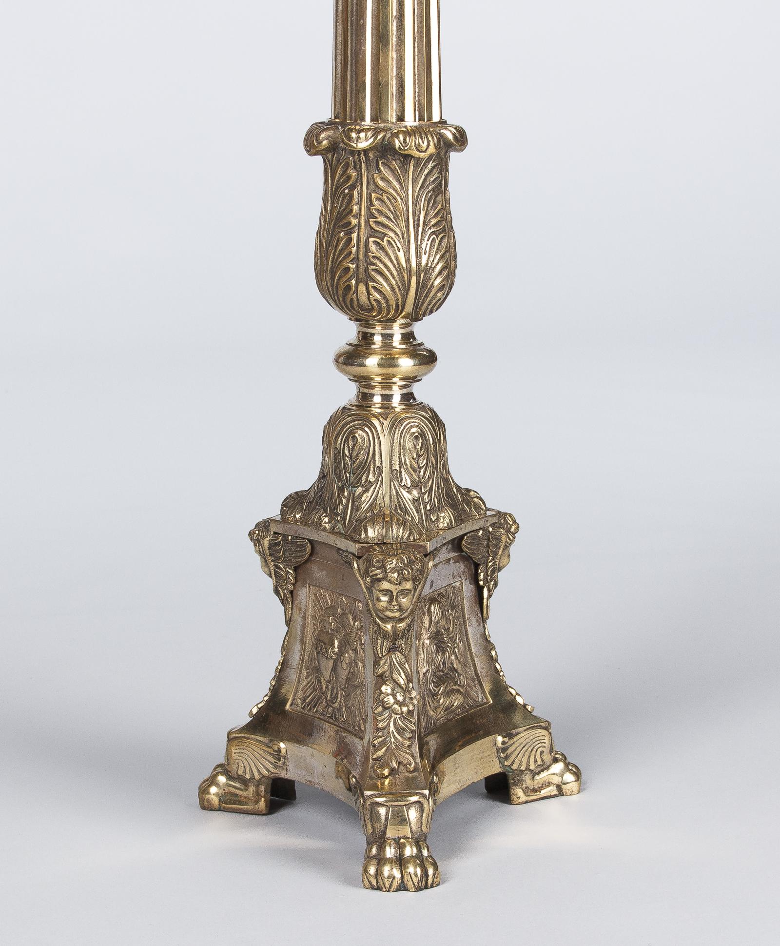 French Sculpted Brass and Bronze Church Candleholder, 1860s 5