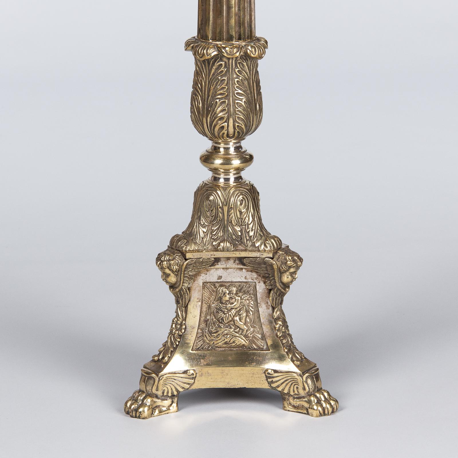 French Sculpted Brass and Bronze Church Candleholder, 1860s 6