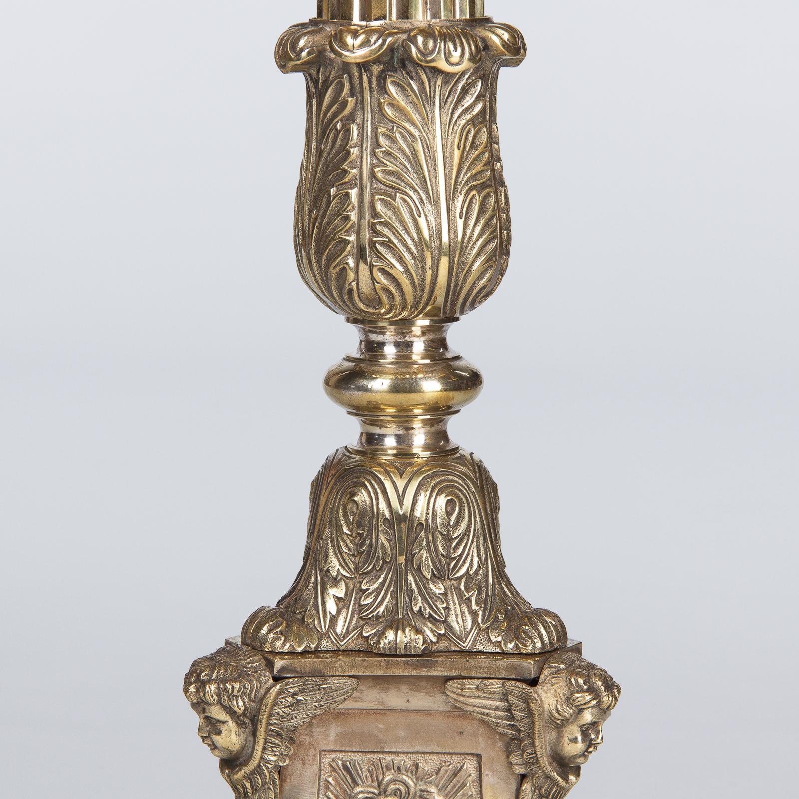 French Sculpted Brass and Bronze Church Candleholder, 1860s 7