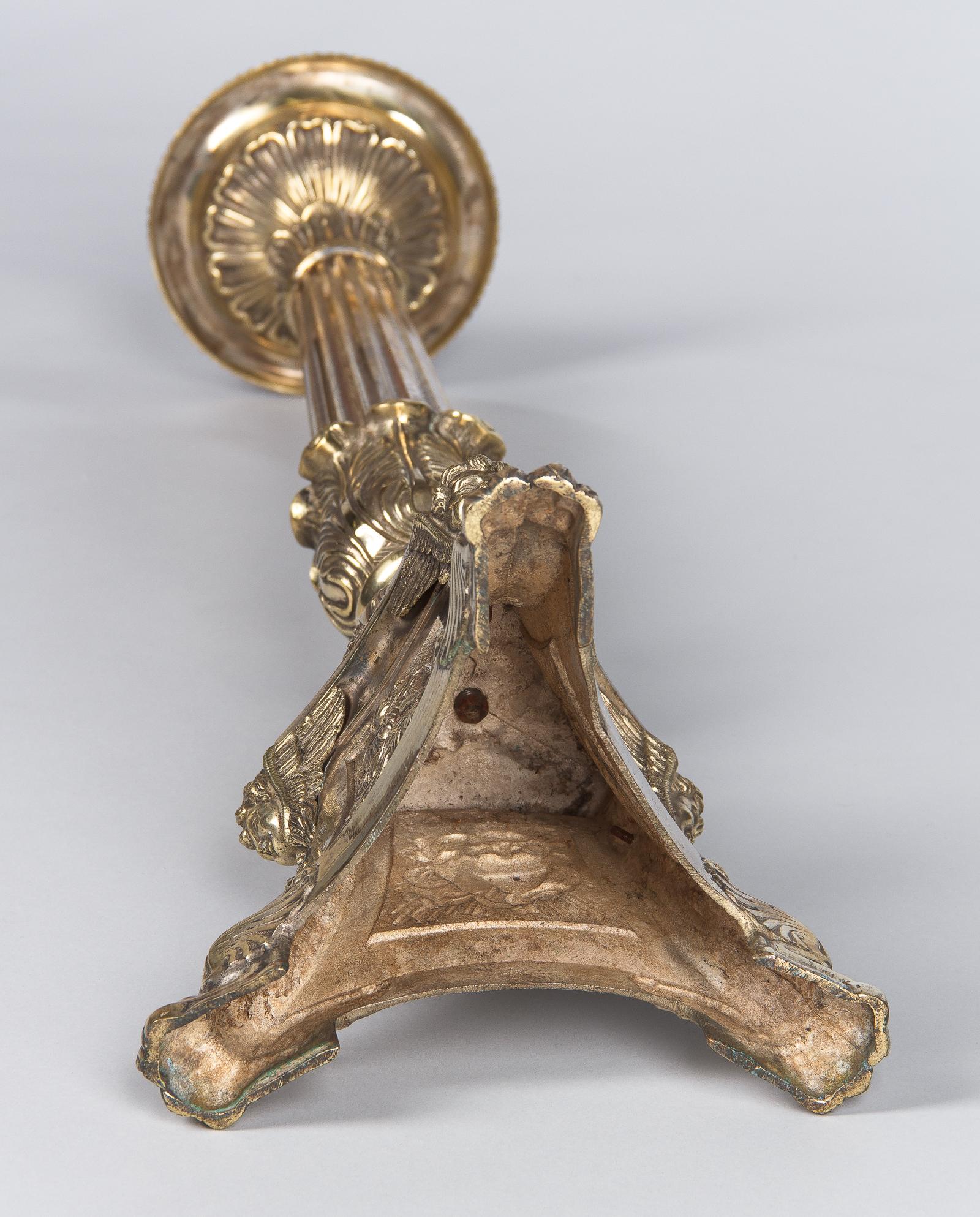 French Sculpted Brass and Bronze Church Candleholder, 1860s 9