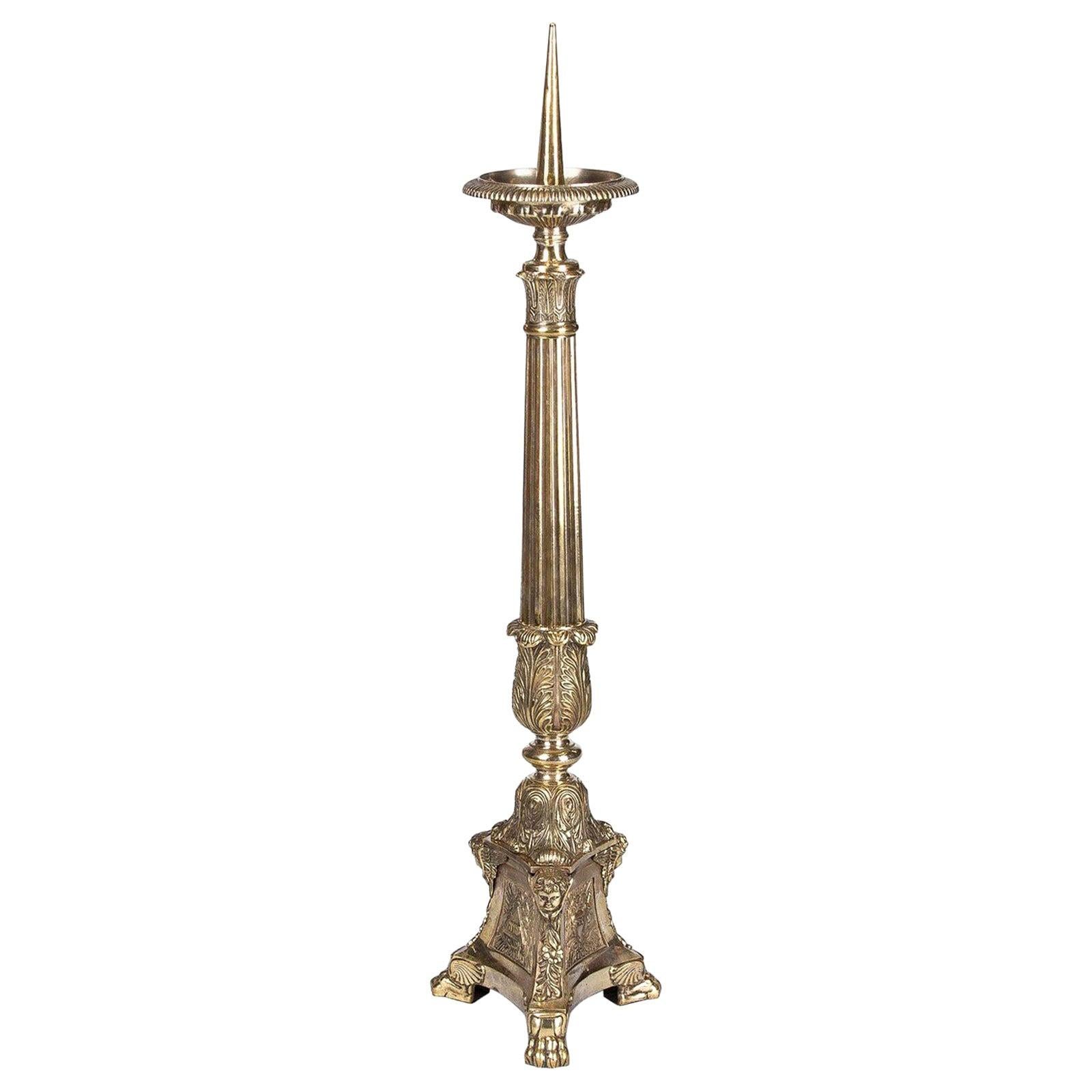 French Sculpted Brass and Bronze Church Candleholder, 1860s