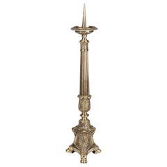 French Sculpted Brass and Bronze Church Candleholder, 1860s