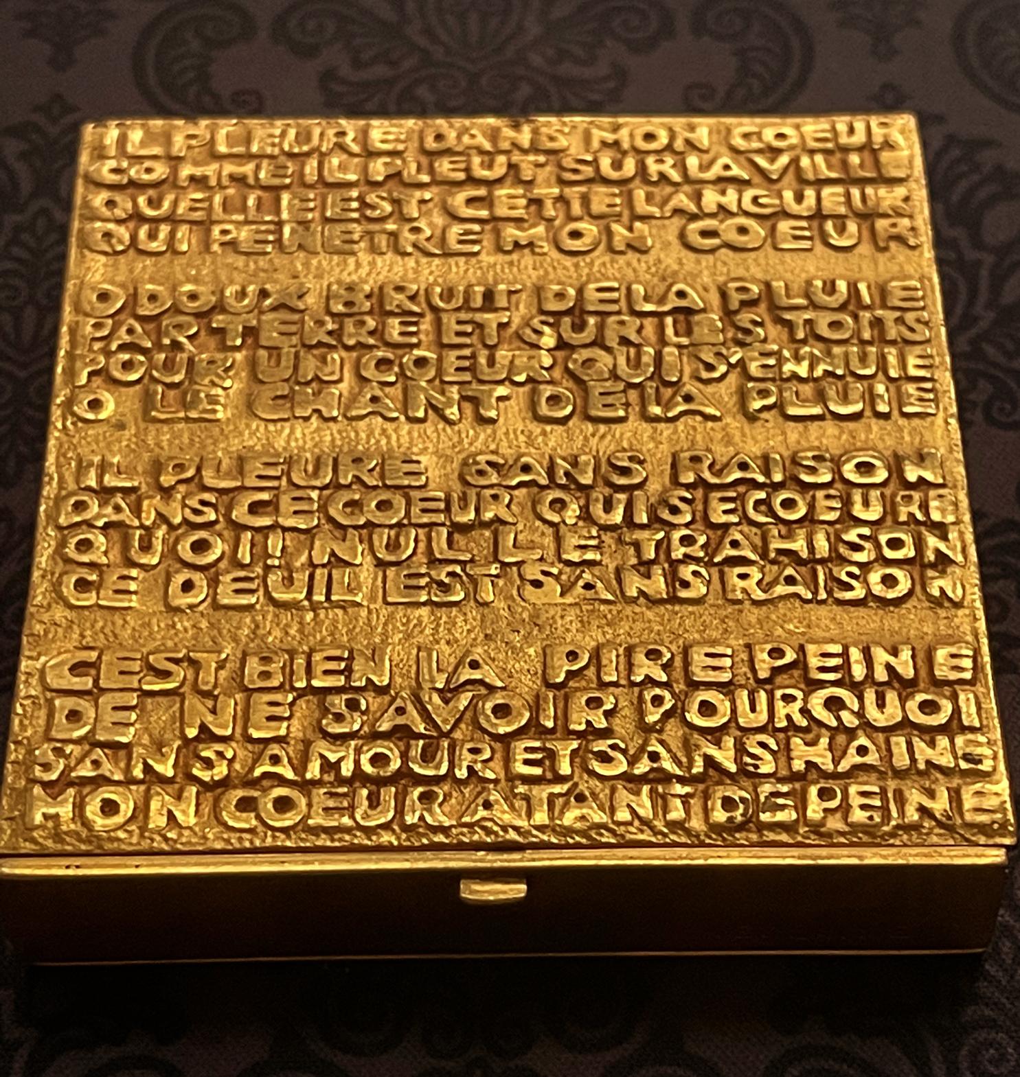 French Sculpted Bronze Box with Poem by Line Vautrin 8