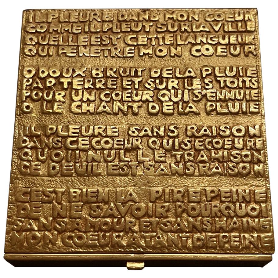 French Sculpted Bronze Box with Poem by Line Vautrin