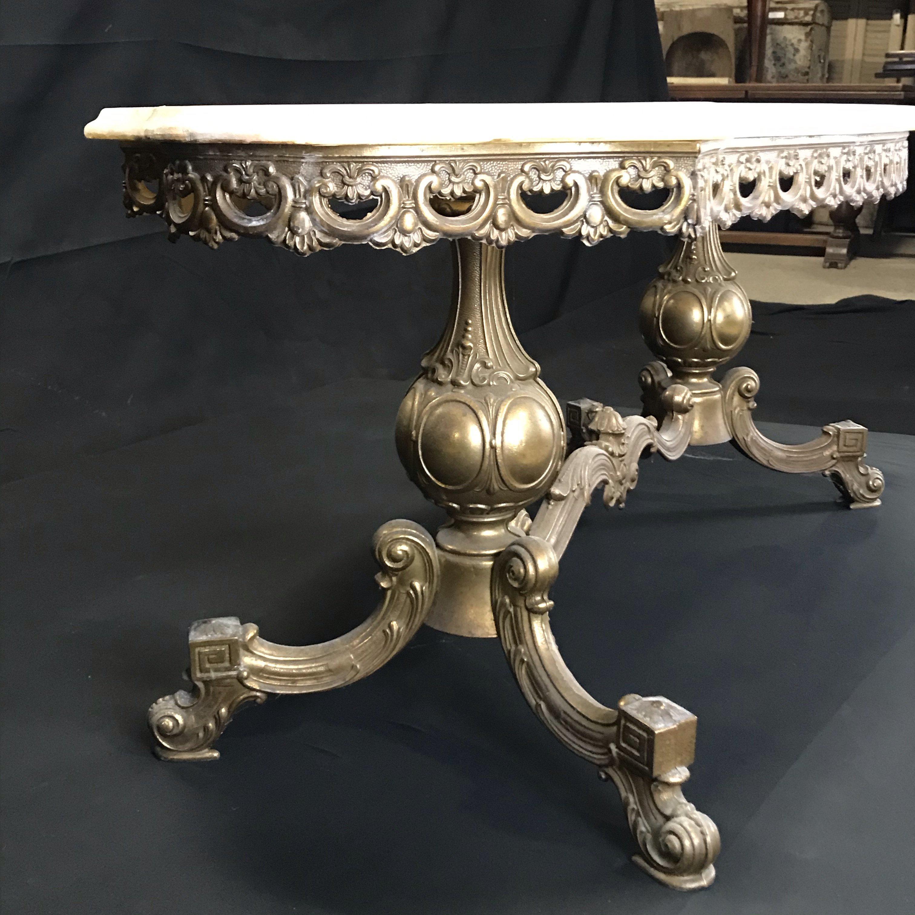 French Sculpted Marble Top Coffee Table with Figural Bronze Base 7