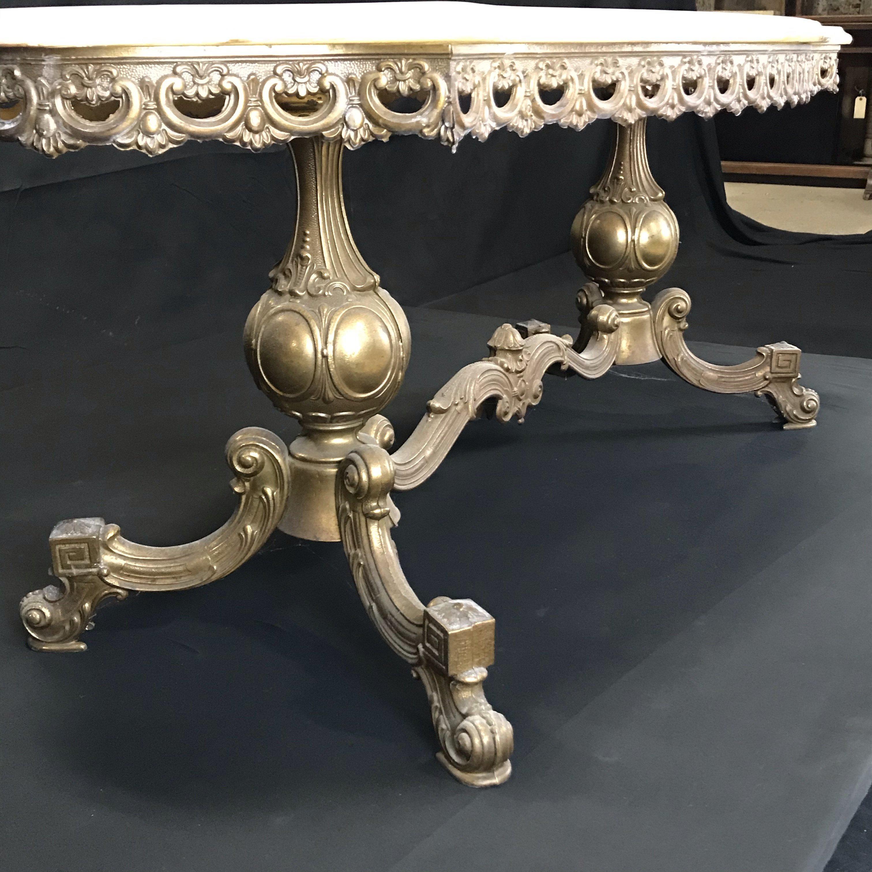 French Sculpted Marble Top Coffee Table with Figural Bronze Base 1