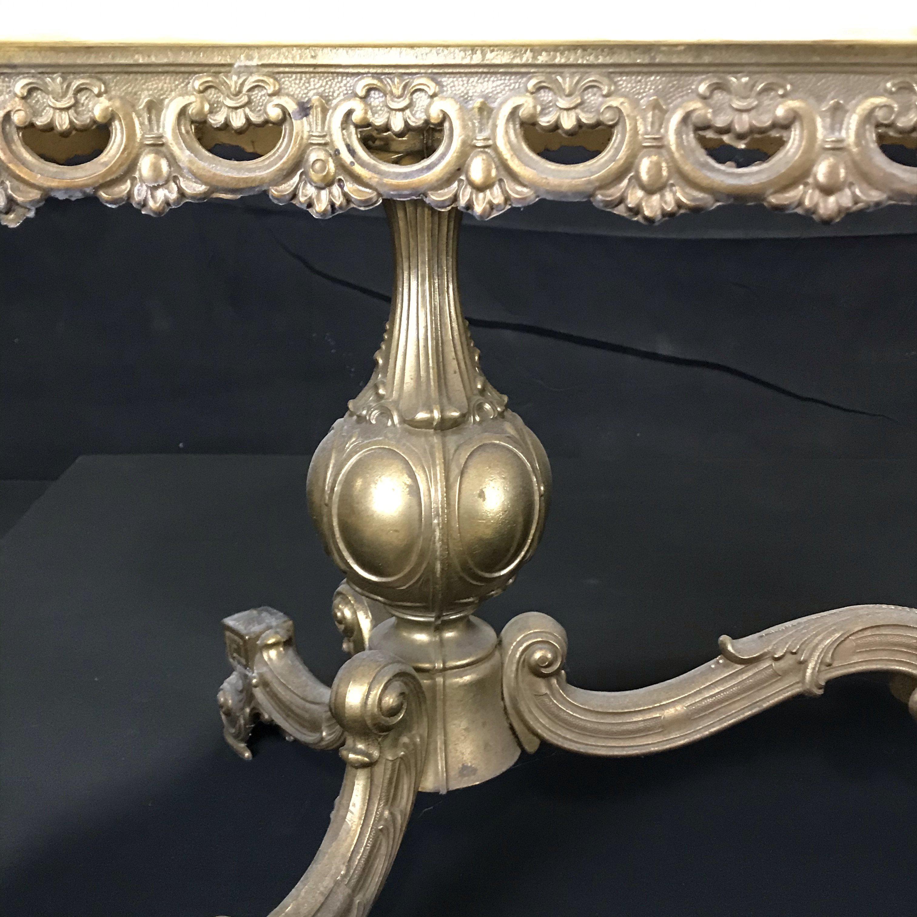 French Sculpted Marble Top Coffee Table with Figural Bronze Base 5