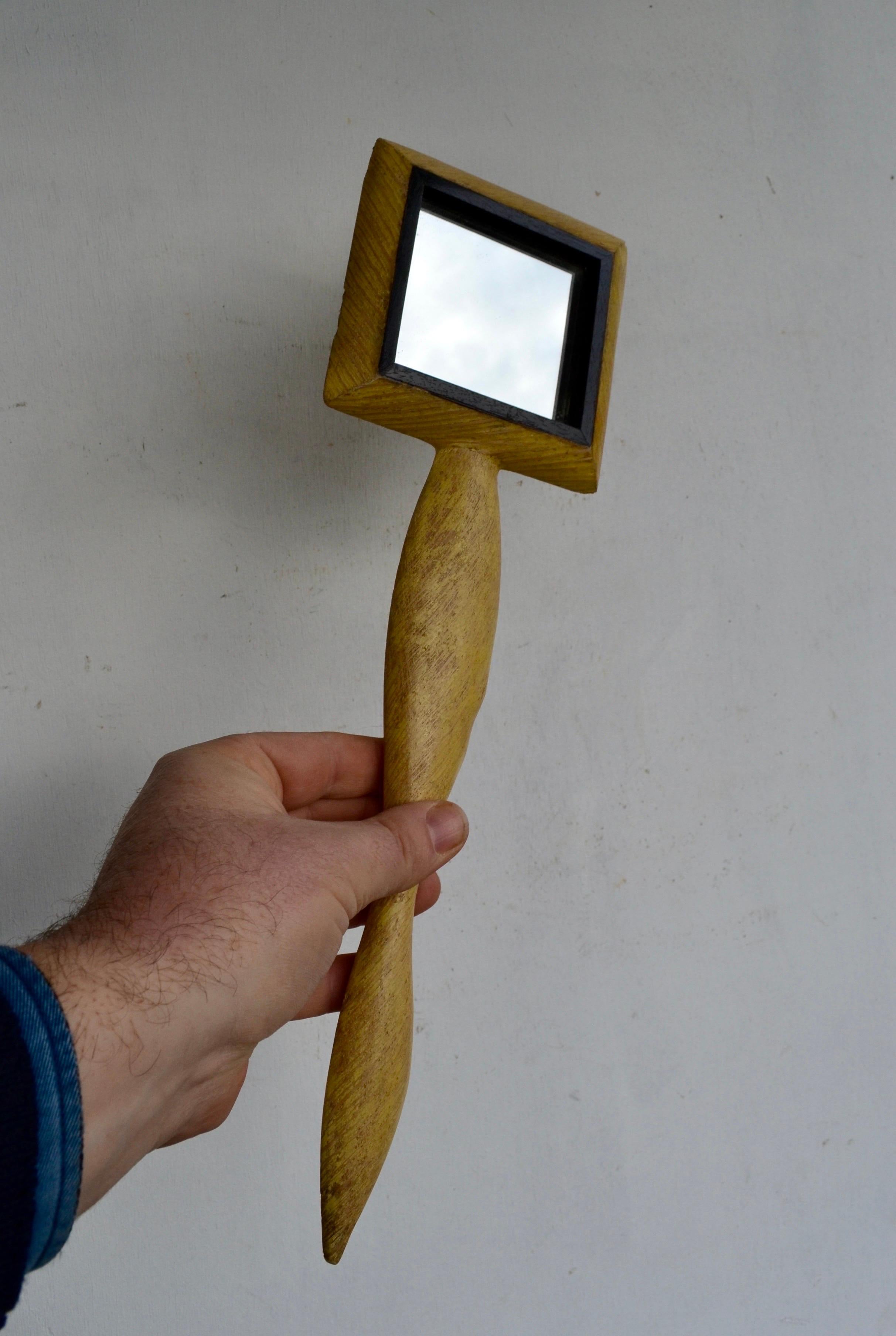 French Sculpted Wooden Hand Mirror, 1950s For Sale 5