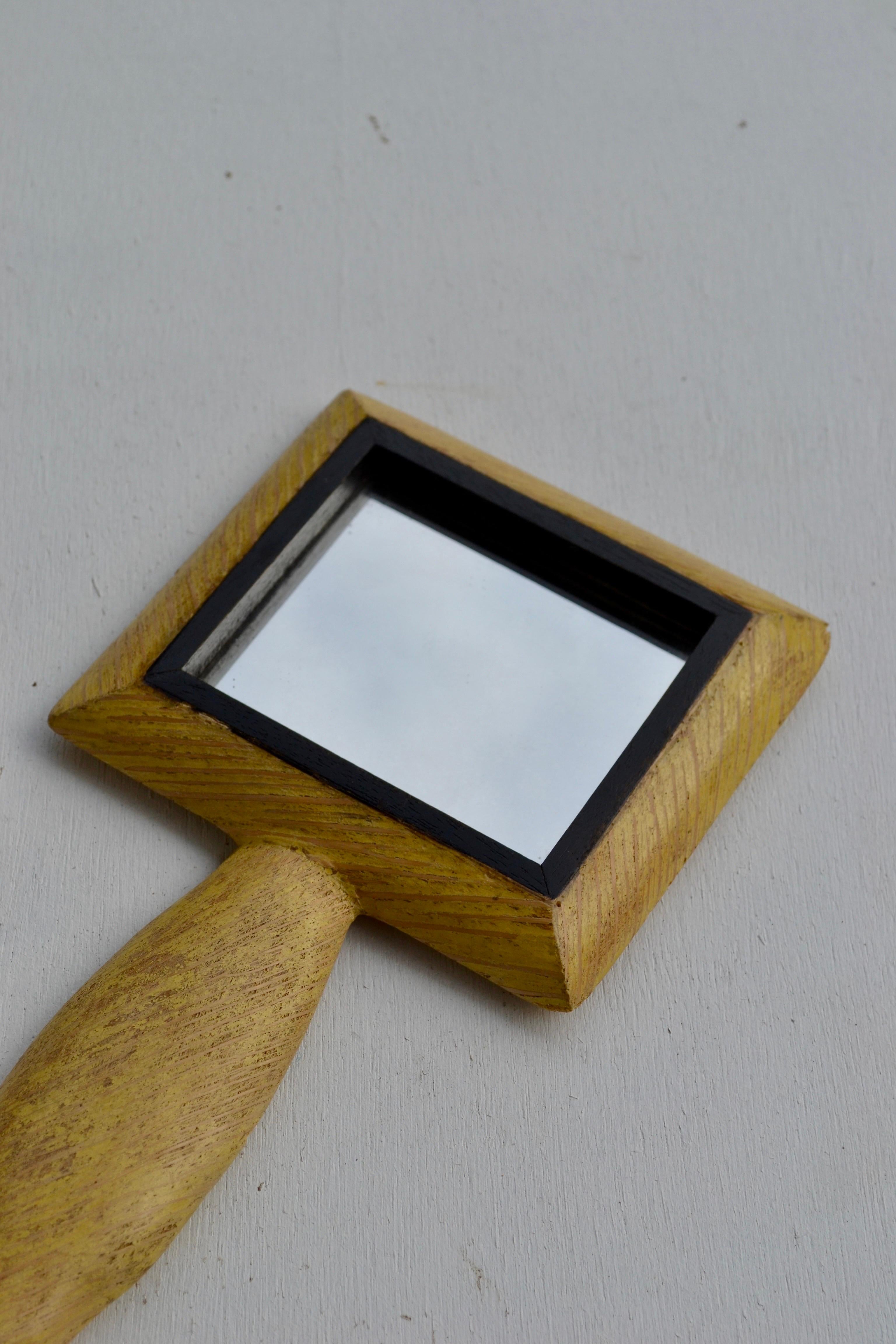 Mid-Century Modern French Sculpted Wooden Hand Mirror, 1950s For Sale