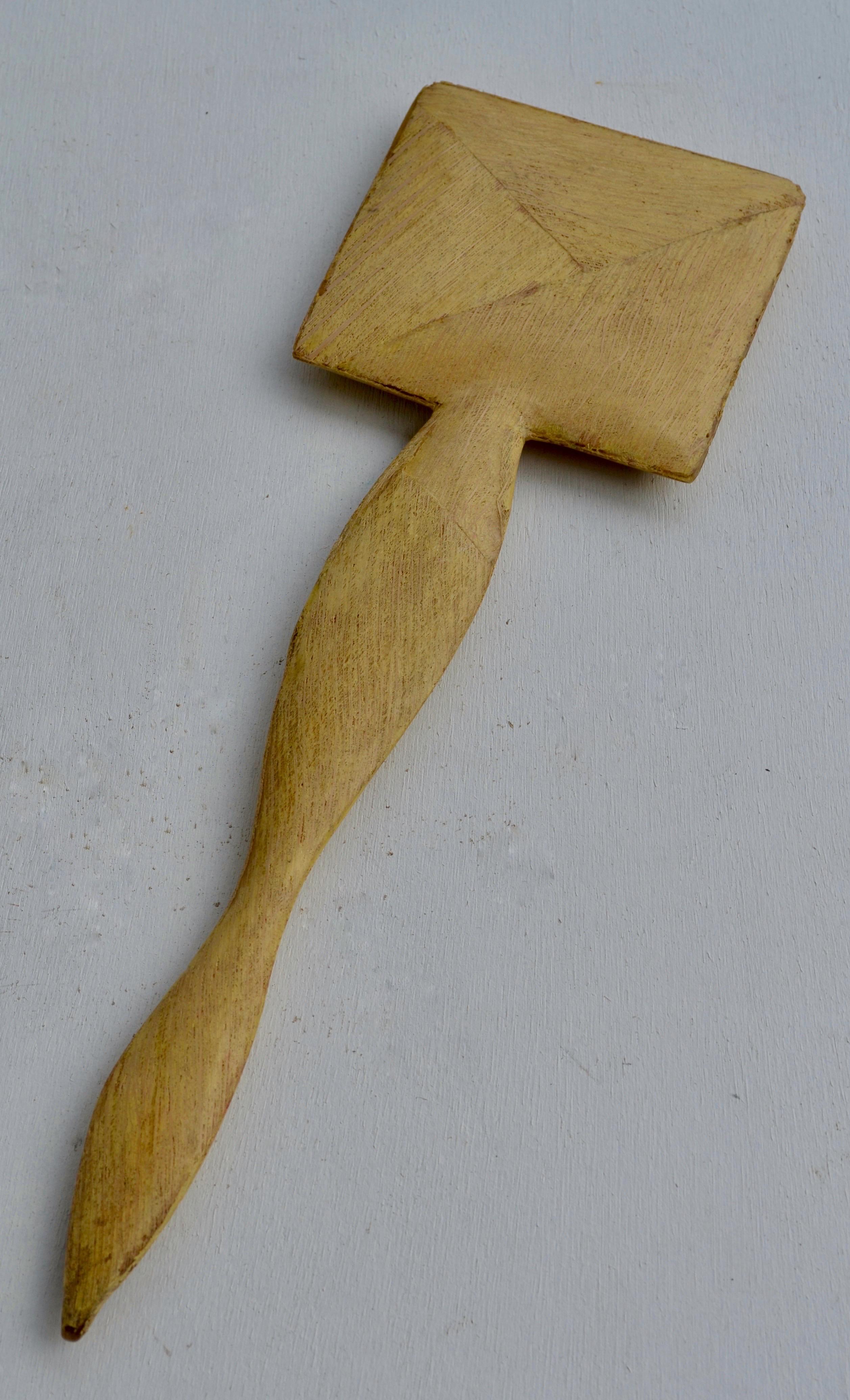 Mid-20th Century French Sculpted Wooden Hand Mirror, 1950s For Sale