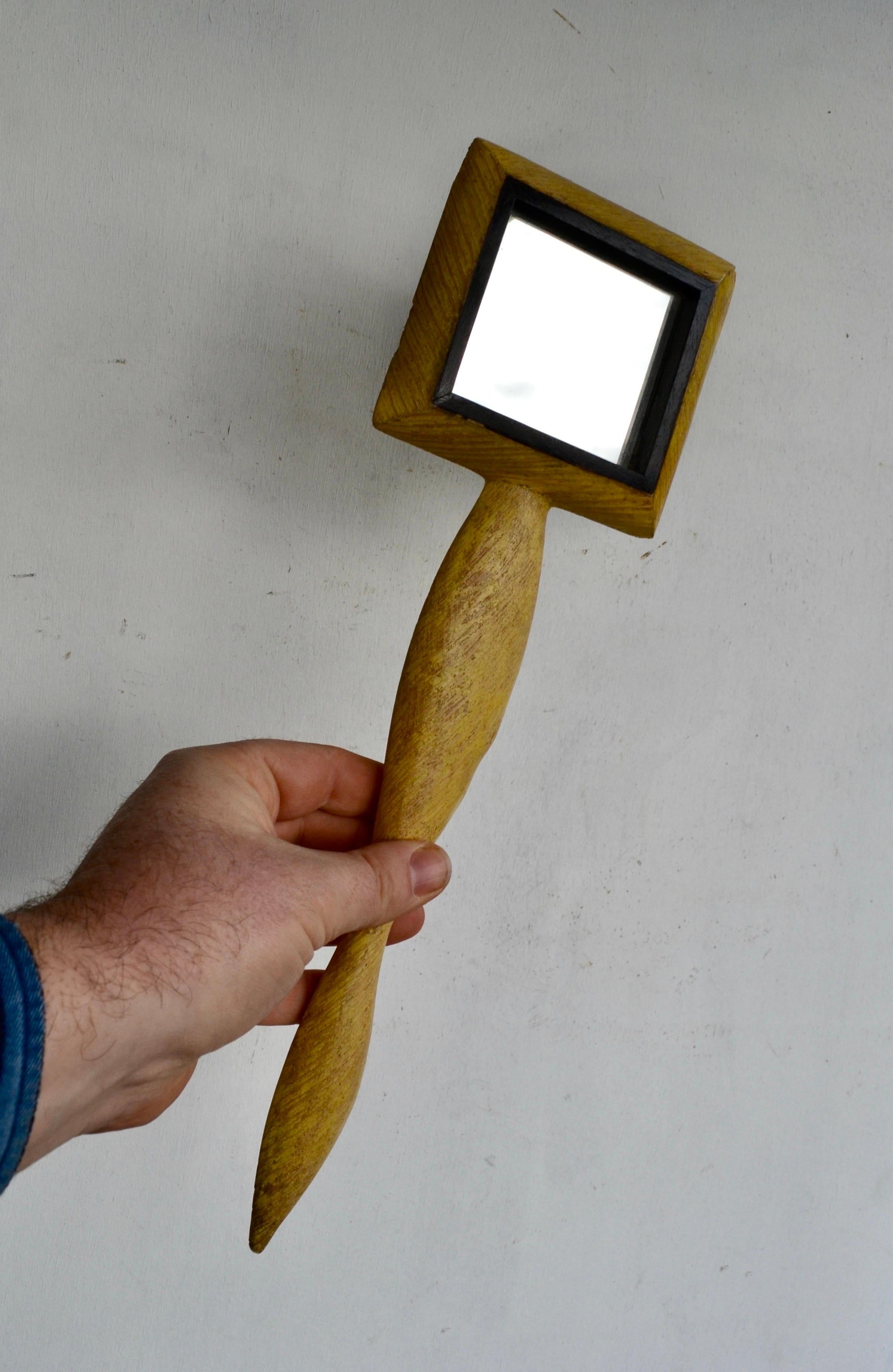 French Sculpted Wooden Hand Mirror, 1950s For Sale 3