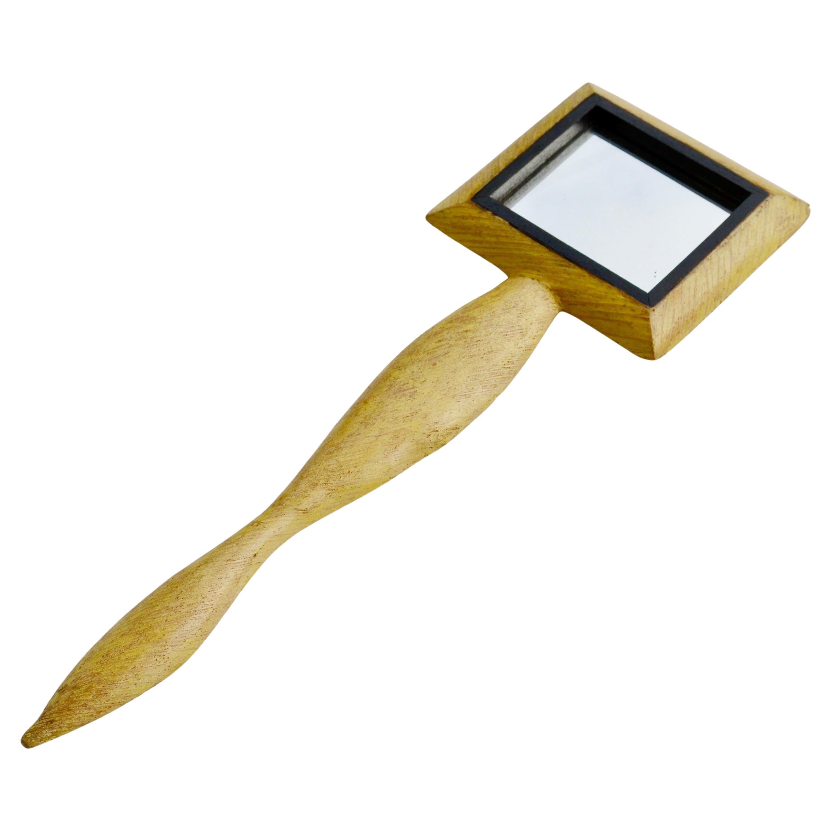 French Sculpted Wooden Hand Mirror, 1950s For Sale