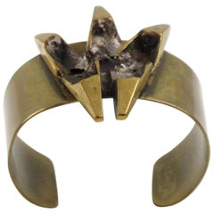 French Sculptor Henri Nogaret Mid-Century Brutalist Bronze Cuff Bracelet