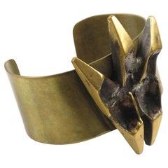 French Sculptor Henri Nogaret Mid-Century Brutalist Bronze Cuff Bracelet