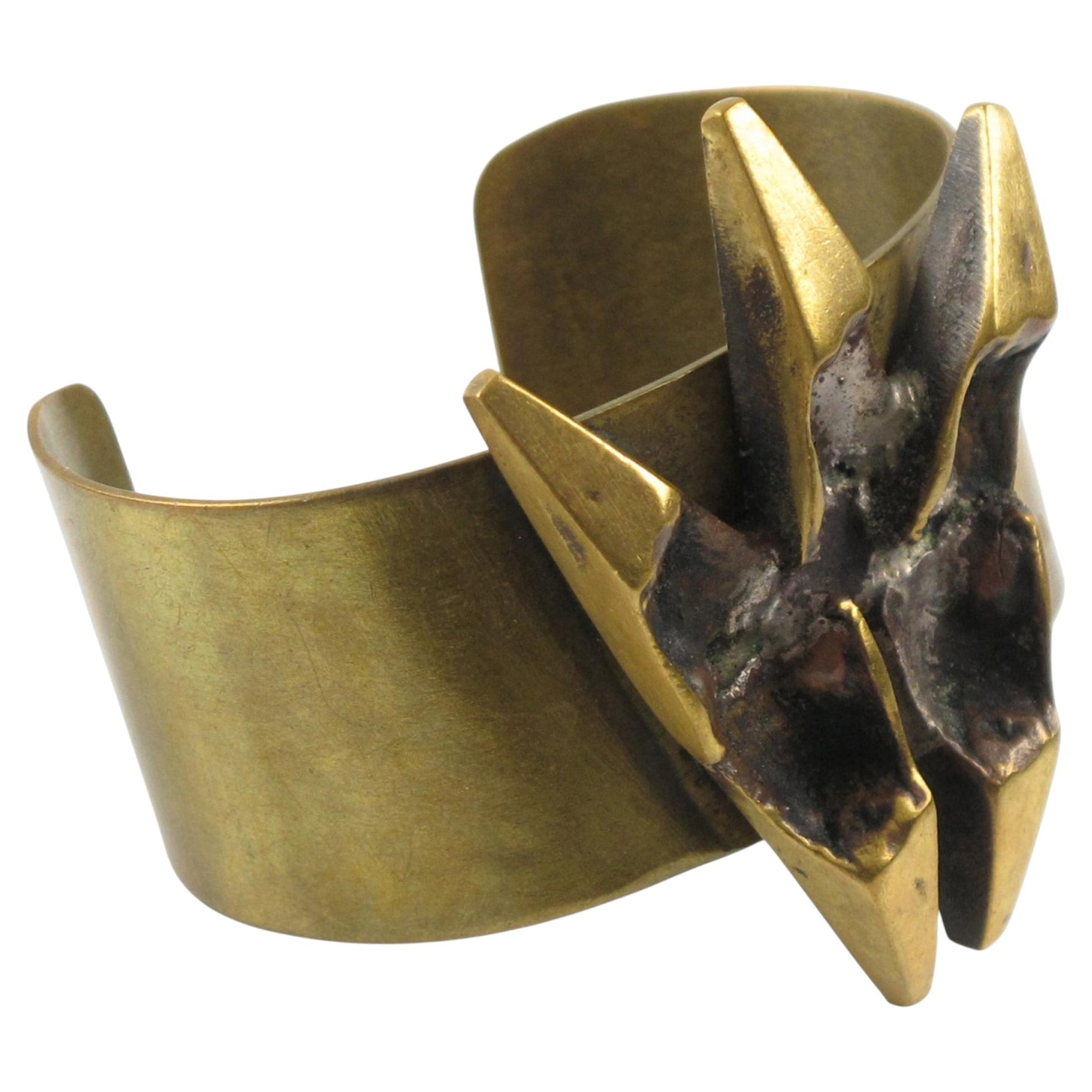 French Sculptor Henri Nogaret Mid-Century Brutalist Bronze Cuff Bracelet