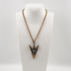 French Sculptor Henri Nogaret Mid-Century Brutalist Bronze Pendant Necklace