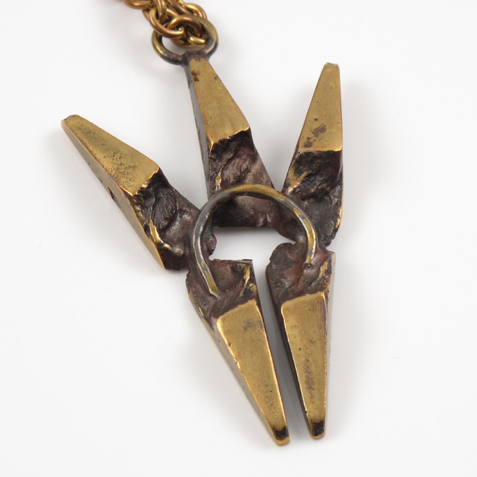 Scultore francese Henri Nogaret, scultura brutalista di metà secolo, collana con ciondolo in bronzo in vendita 1