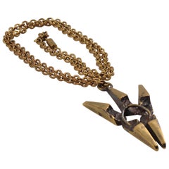 Retro French Sculptor Henri Nogaret Mid-Century Brutalist Bronze Pendant Necklace