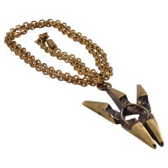 Scultore francese Henri Nogaret, scultura brutalista di metà secolo, collana con ciondolo in bronzo