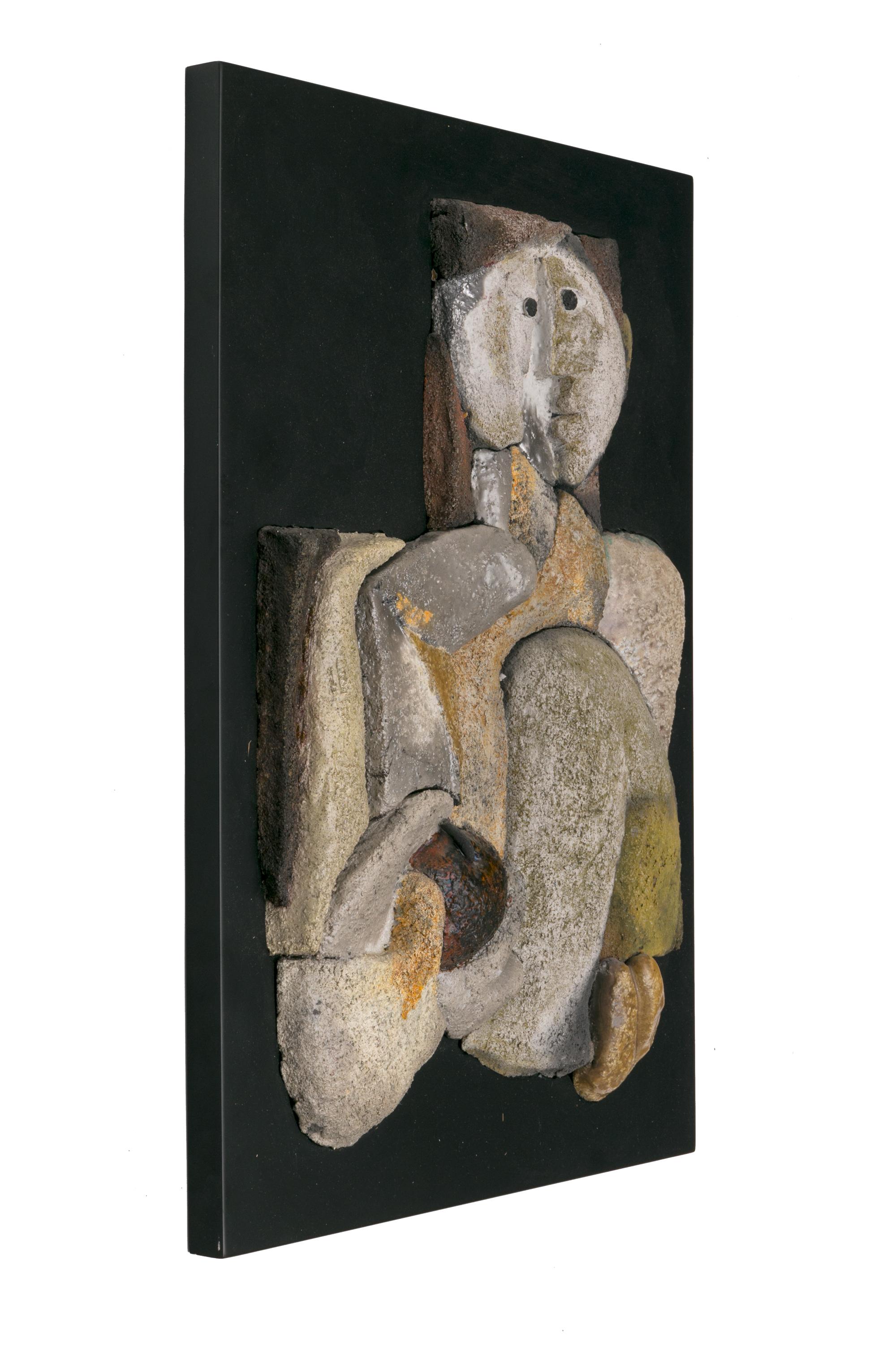 Glazed French Sculptural Ceramic Raku Panel, 1990s
