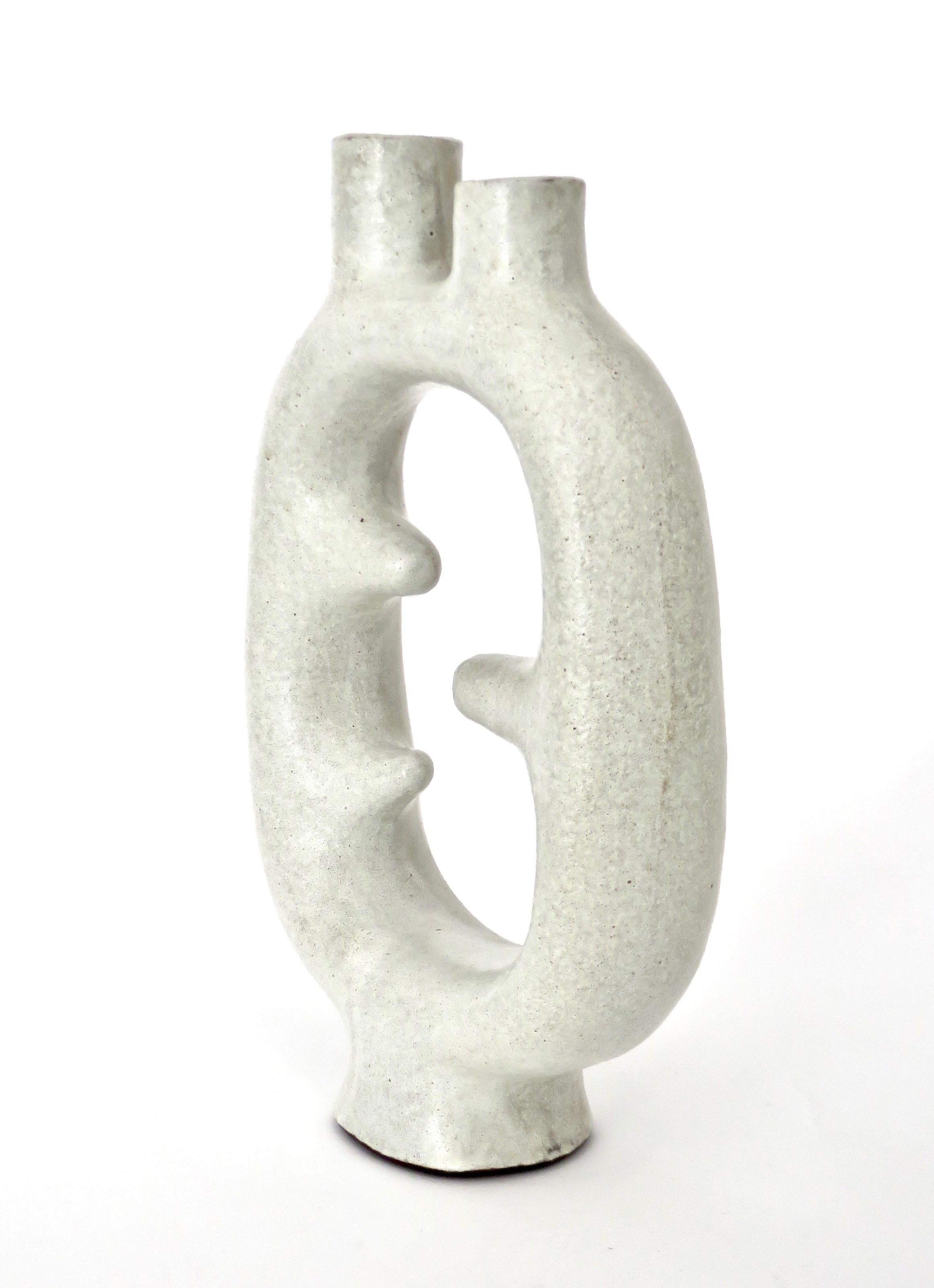French Sculptural Ceramic Vase with Highly Textured White Glaze 5
