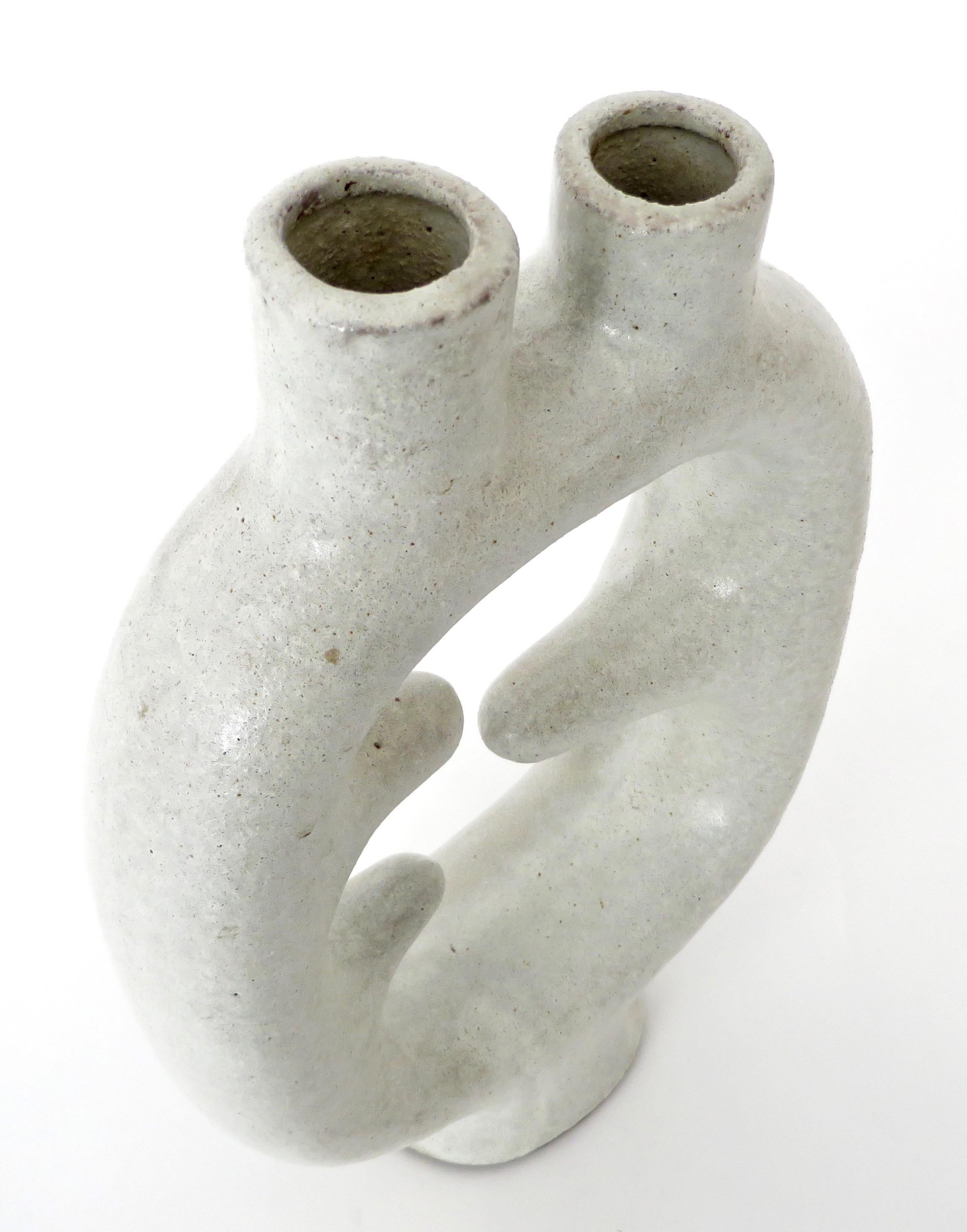 French Sculptural Ceramic Vase with Highly Textured White Glaze 6