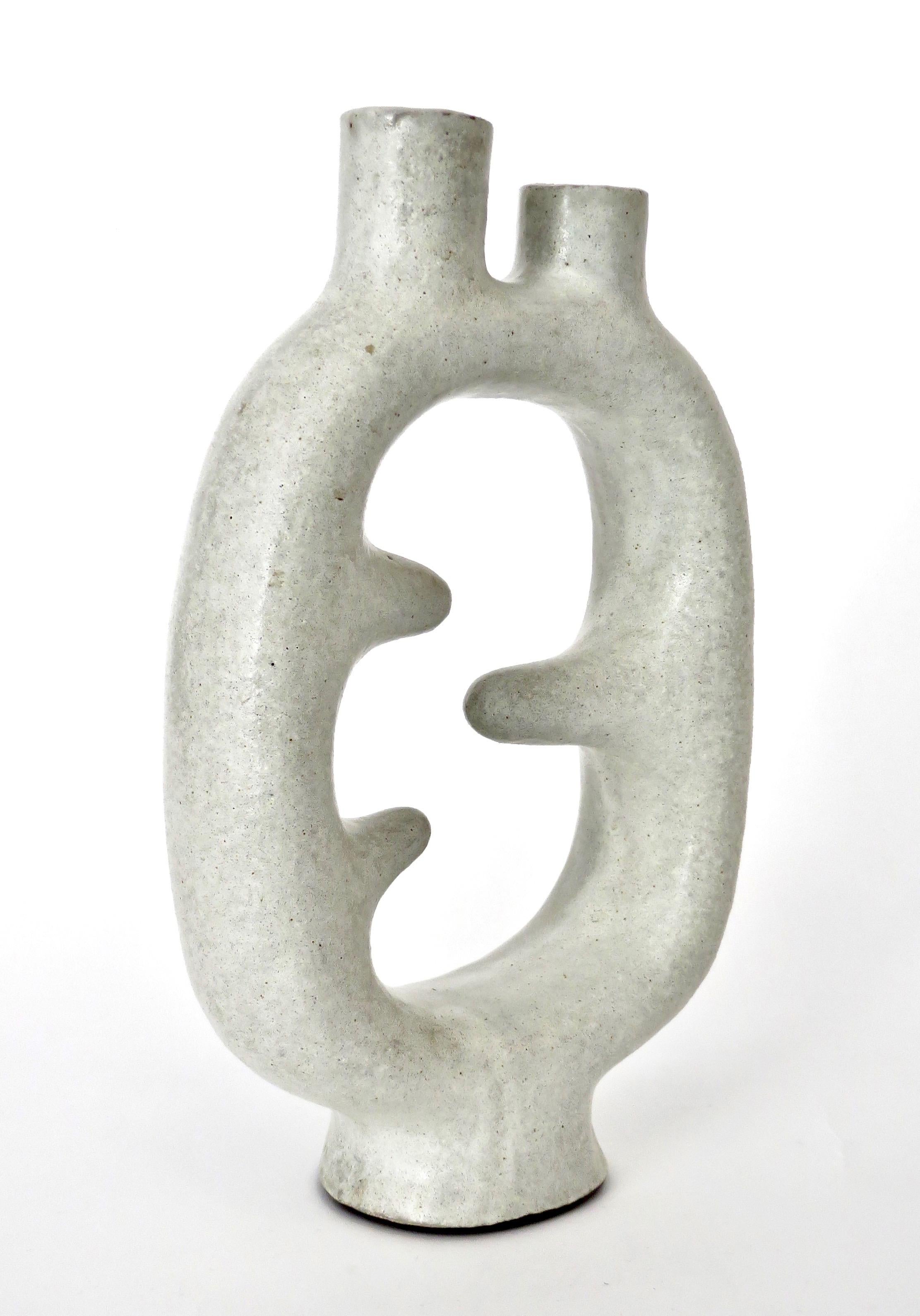 Mid-20th Century French Sculptural Ceramic Vase with Highly Textured White Glaze