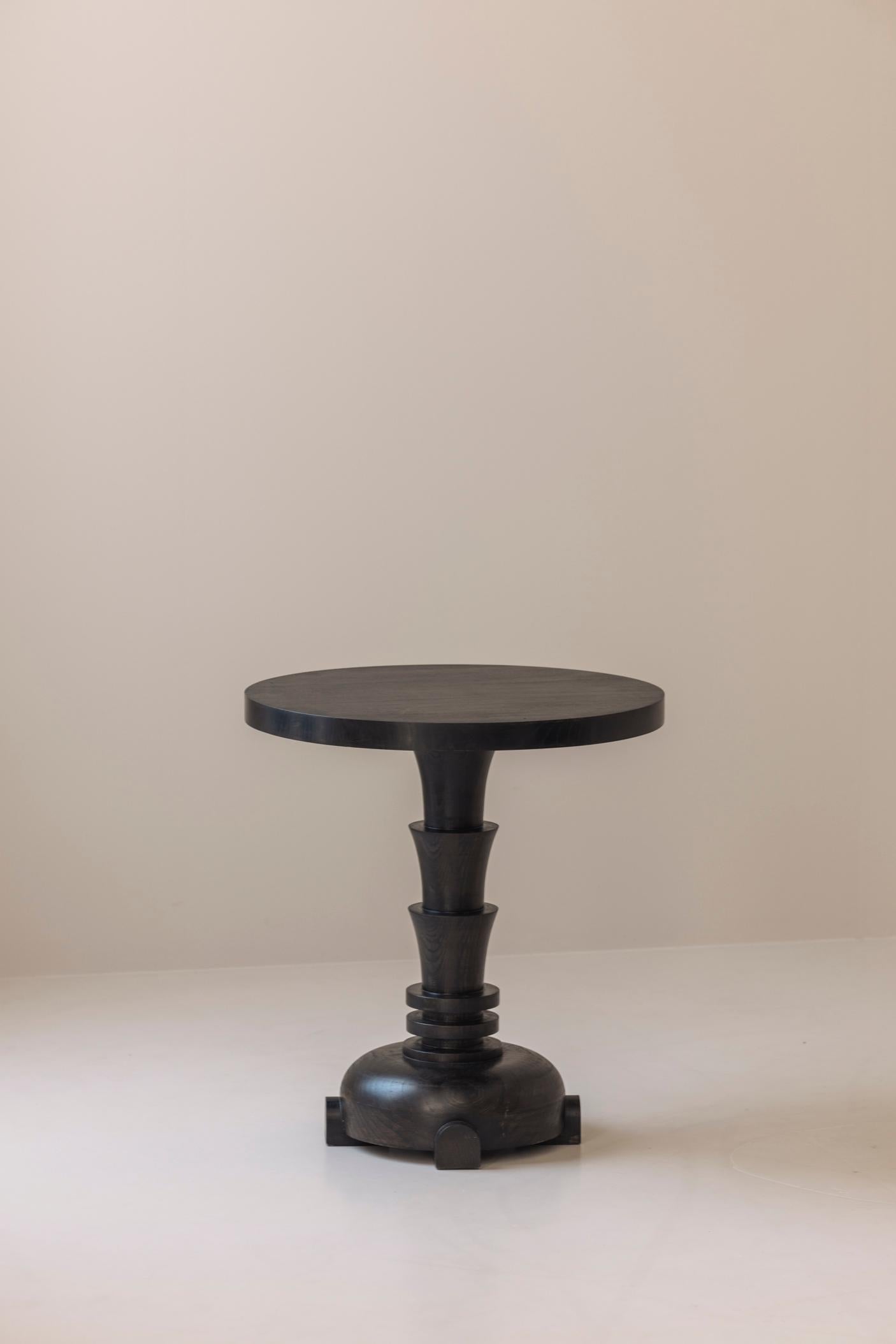 Art Deco French sculptural dark stained side table from the 1980s For Sale